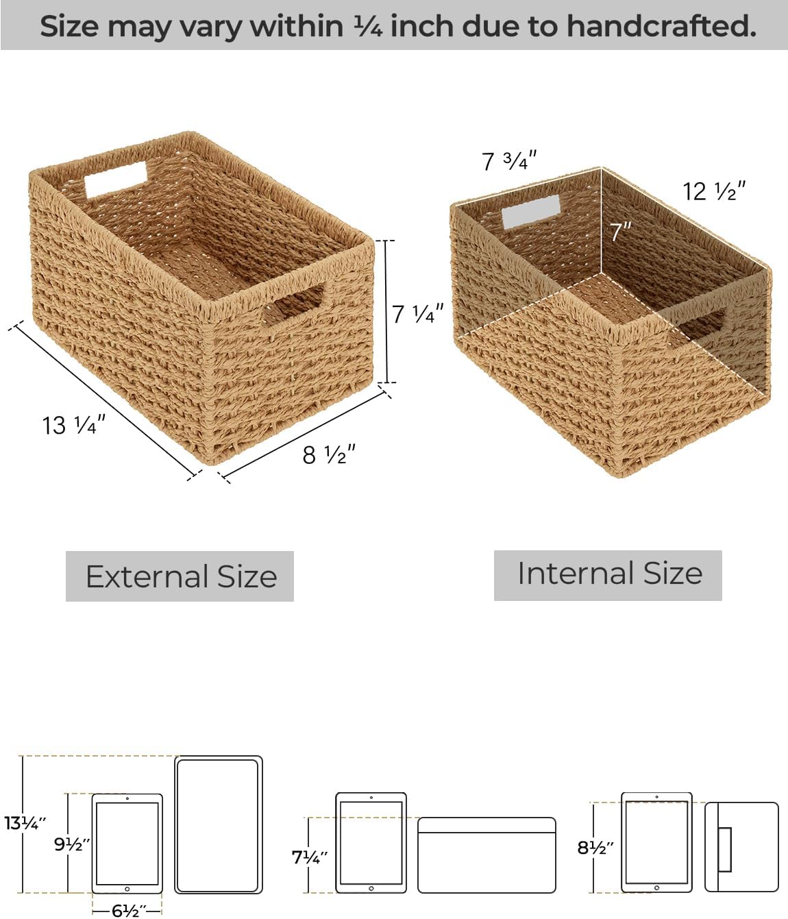Rectangular Wicker Baskets / Light Brown / 2 x 13