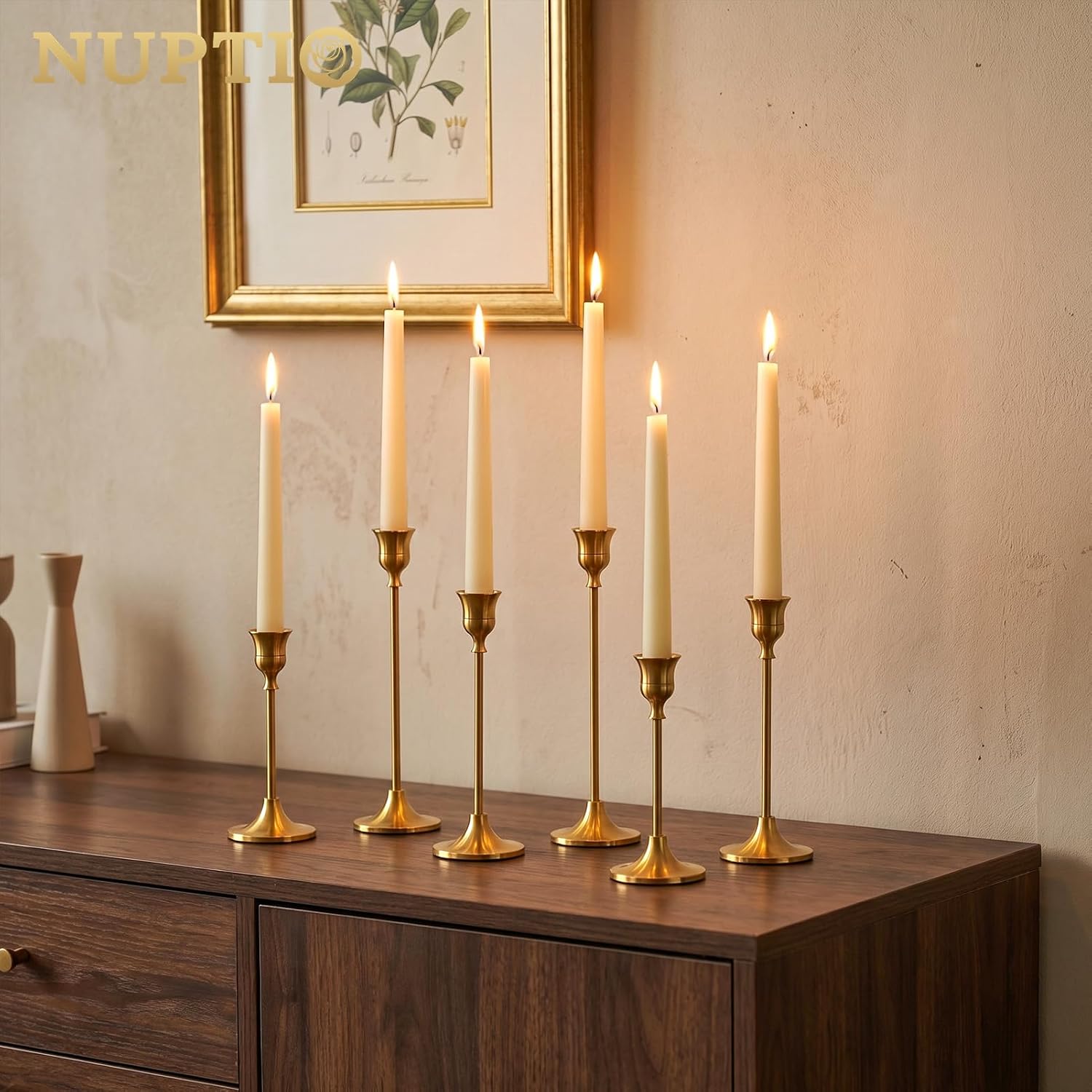 NUPTIO Gold Candlestick Holders Bulk: Solid Aluminum Set of 15 | Brass Candle Stick Holder - Taper Candles Stand for