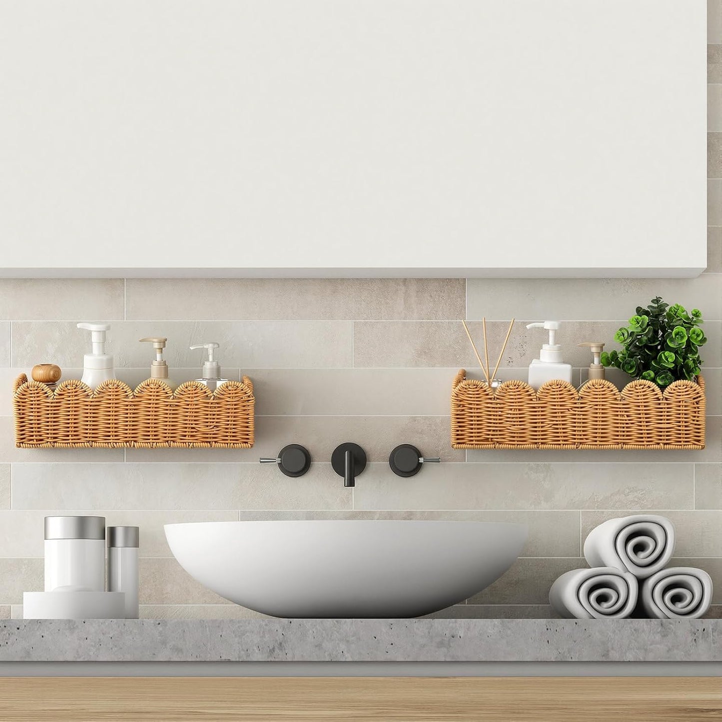 Wicker Wall Bathroom Shelves / Set of 2