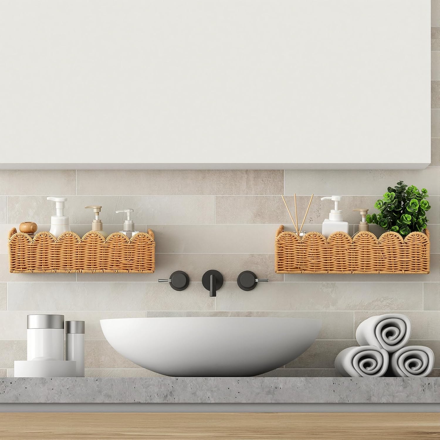 Wicker Wall Bathroom Shelves / Set of 2