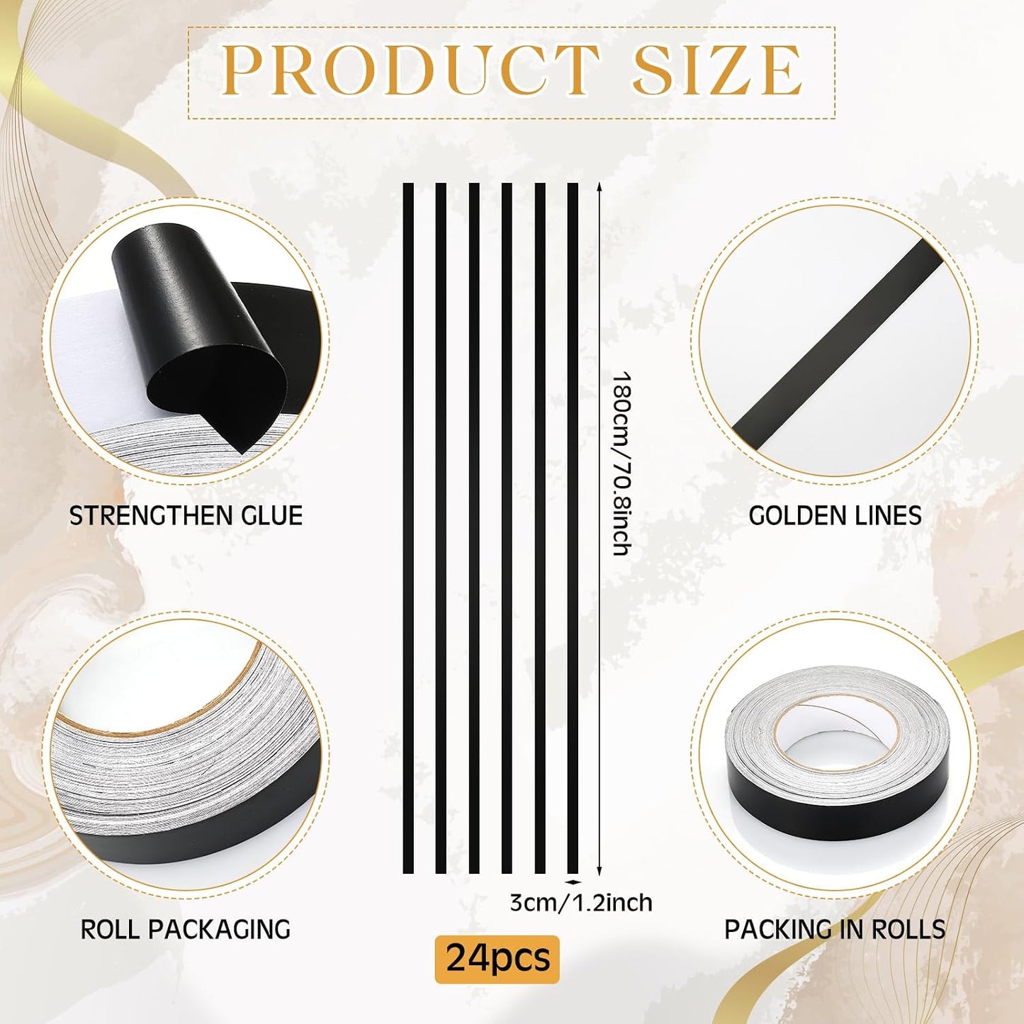 Wall Decals Peel and Stick Tape / Black / 70.8 x 1.2 / Set of 24