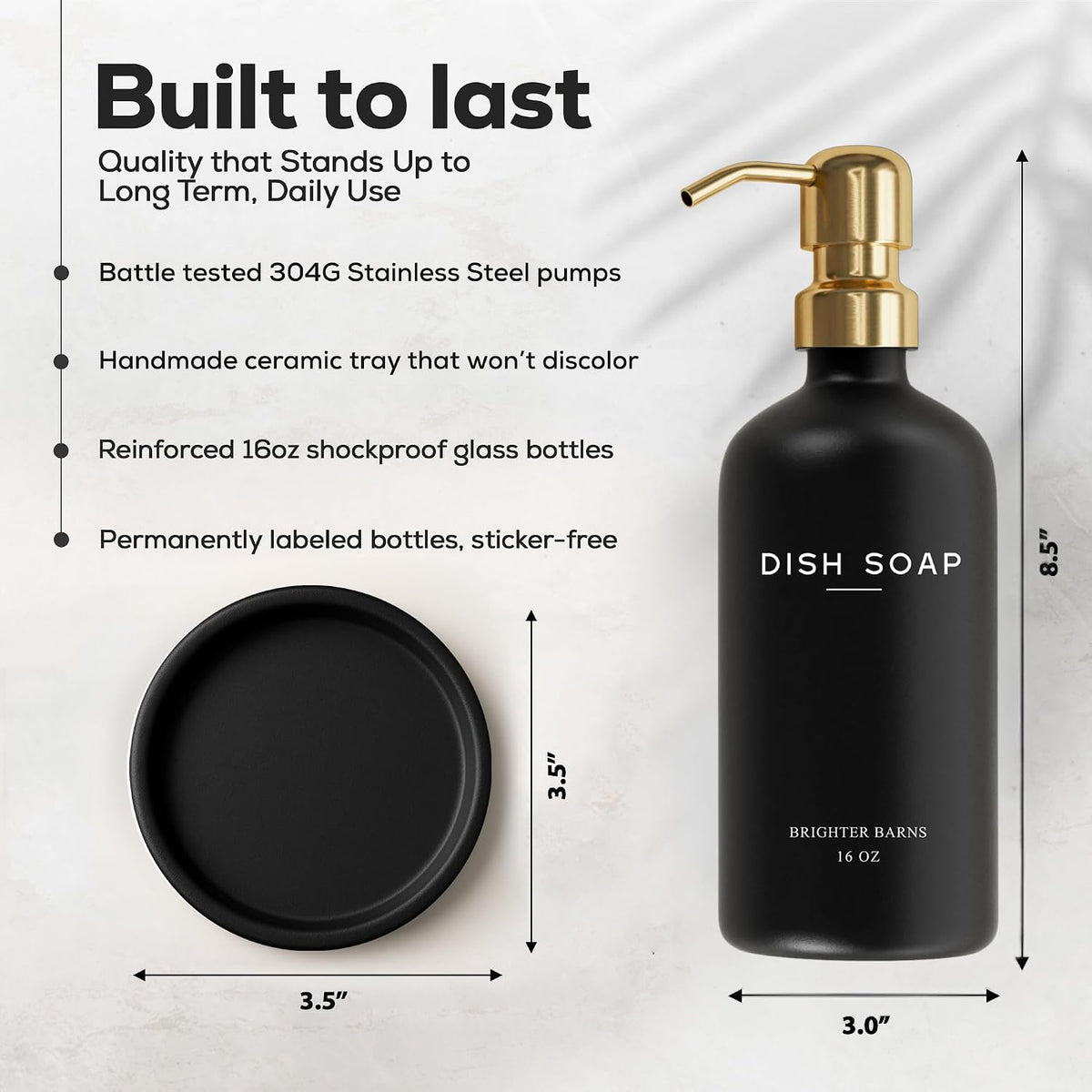Luxury Glass Dish Soap Dispenser for Kitchen Sink by Brighter Barns - Refillable Glass Kitchen Soap Dispenser Set