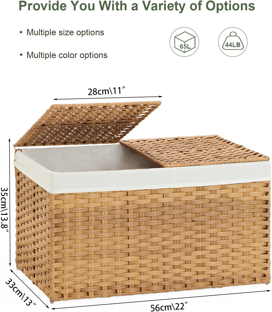 Lid Rattan Woven Storage Baskets / Natural / 65l-22l*13w*13.8h / 22 x 13 x 13.8