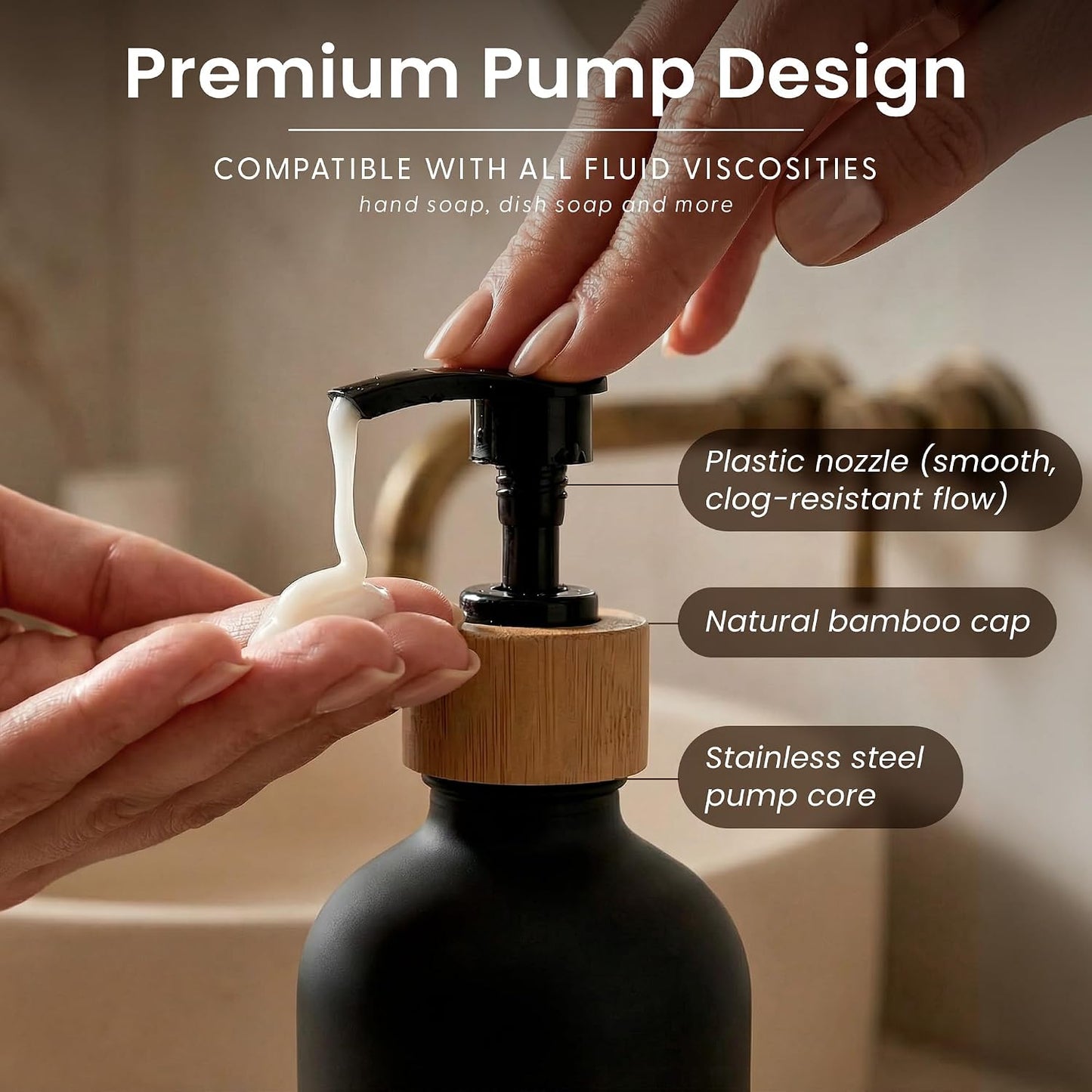 MaisoNovo Glass Dish Soap Dispenser for Kitchen Set of 2-16.9oz Dish and Hand Soap Dispenser Set for Kitchen - Black