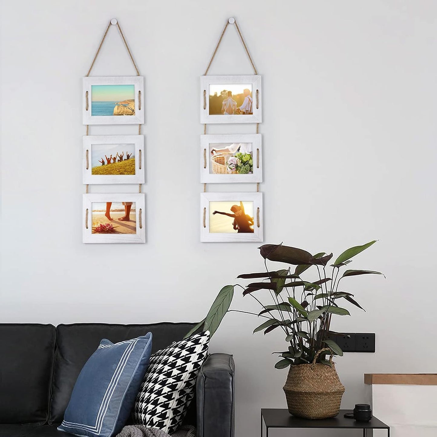 DLQuarts 5x7 Hanging Picture Frames Collage Wall Decor, 3-Frame Set, 3.5x5 with Mat or 5x7 Without Mat, Rustic Solid