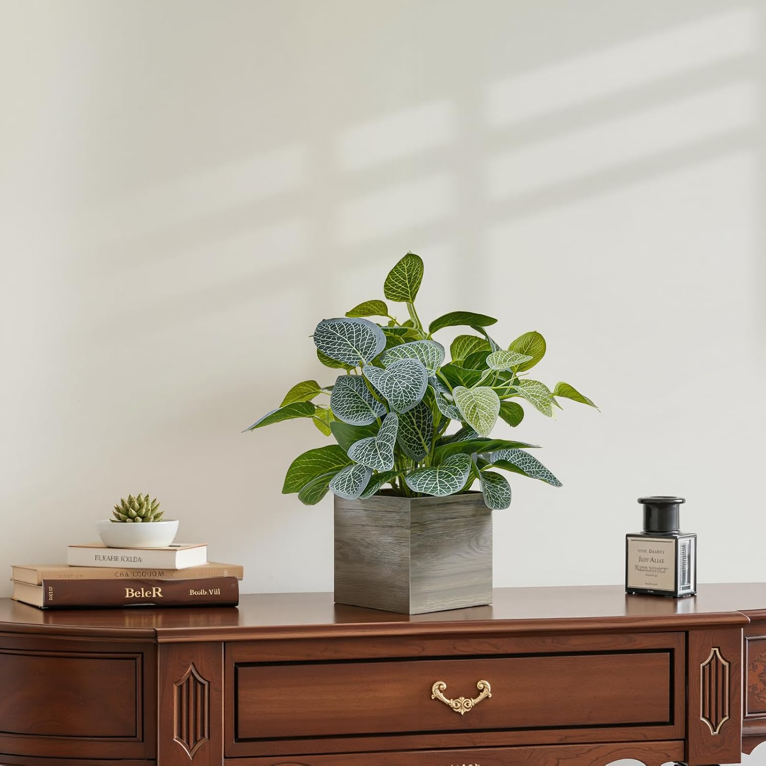 Wooden Planters / Faux Potted Silk Plants / Eucalyptus / 4 Inch / Set of 2
