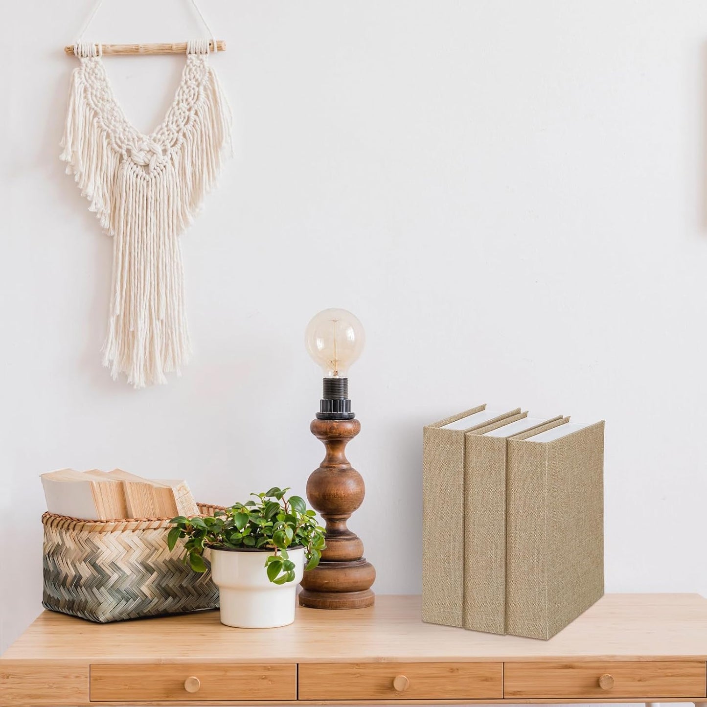 Fake Book Box Neutral Linen Book Box Decorative Faux Prop / 8.6 x 6.1 x 1.8 / Beige / Set of 3