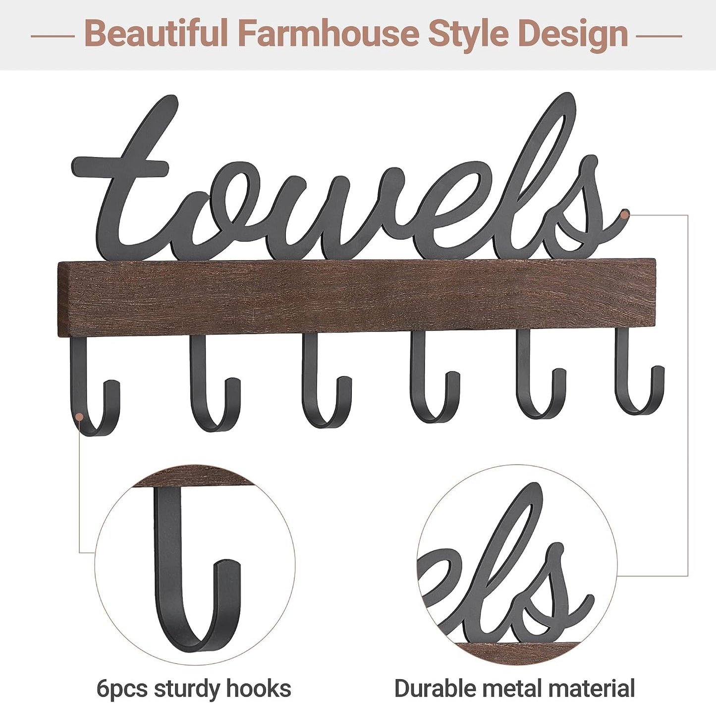 Towel Holder Wall Mount Bathroom Organizer Rustic Farmhouse Home Decor Hanger