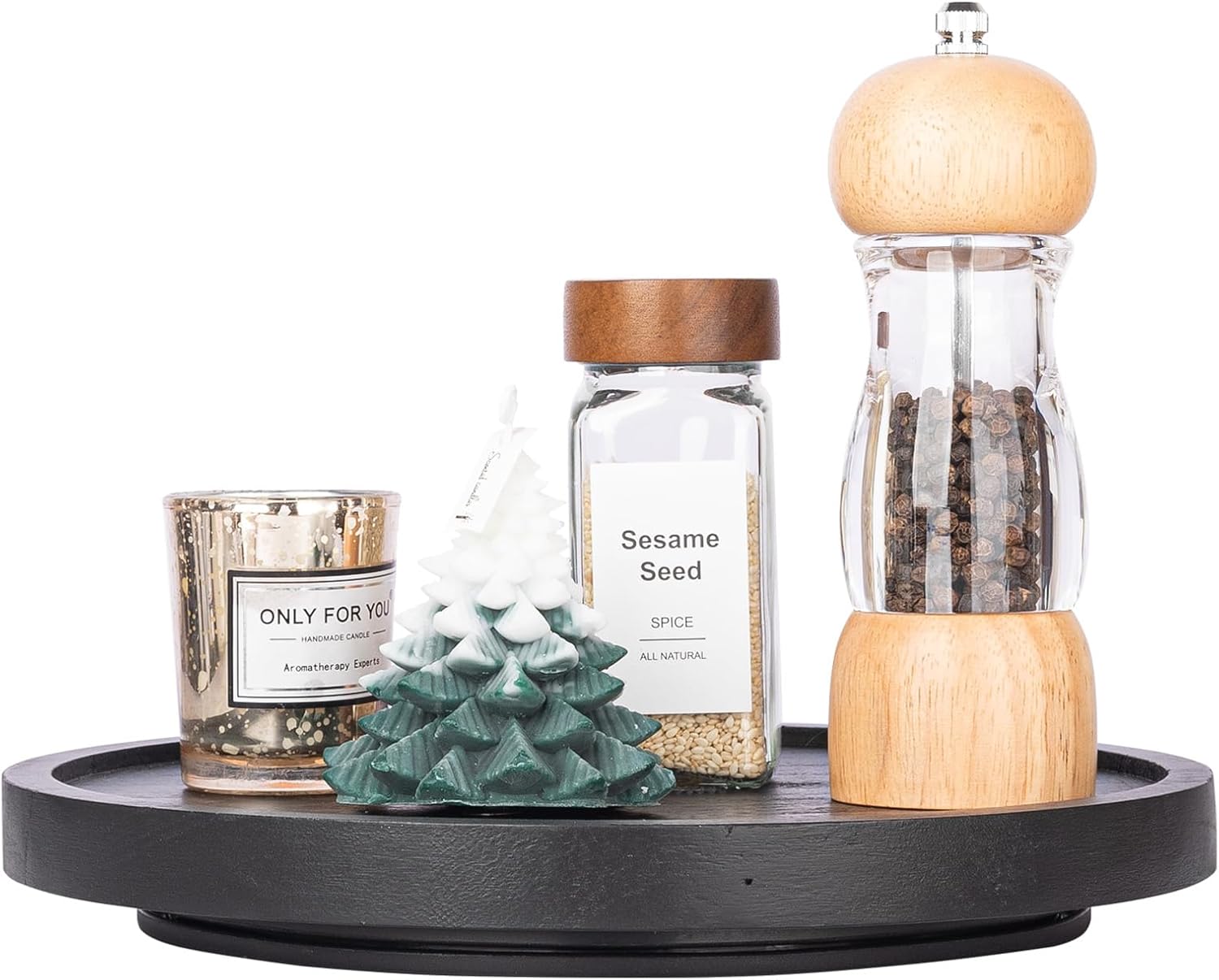 Wood Lazy Susan Organizer Kitchen Turntable for Cabinet Farmhouse Bathroom Decor / Black / Set of 10
