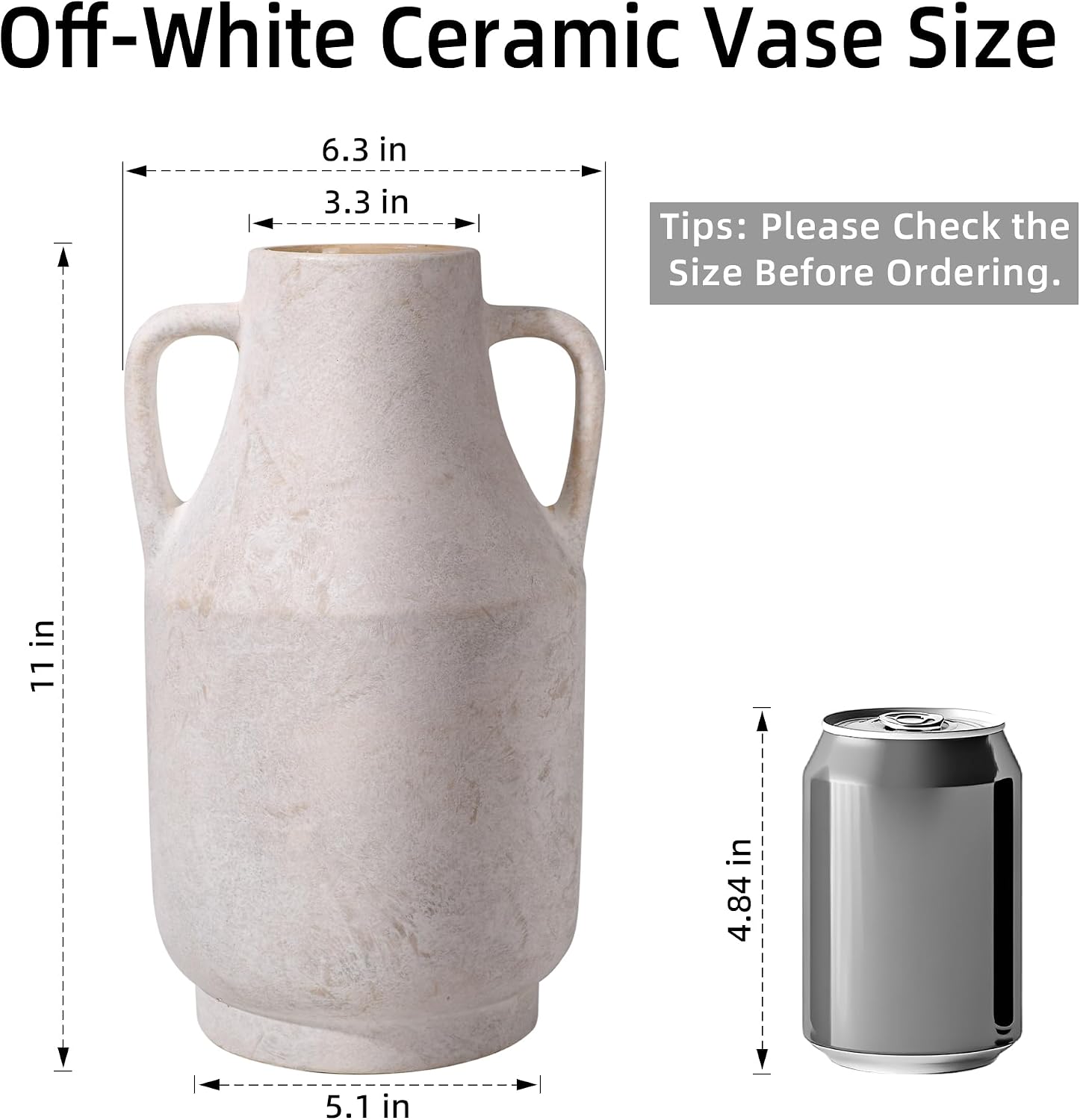 White Ceramic Flower Vase / 11inch Vintage White / 11 Inch