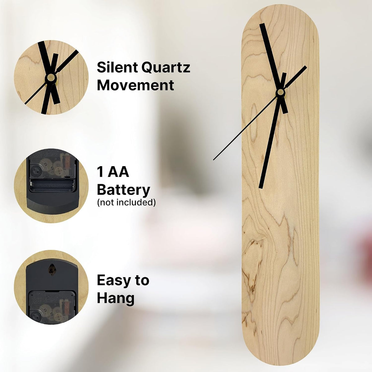 Maple Oval Wall Clock, Modern Minimalist, Silent, Chaos & Wit (18 Inch) | Handmade, Solid maple wood 1/4in thick, low