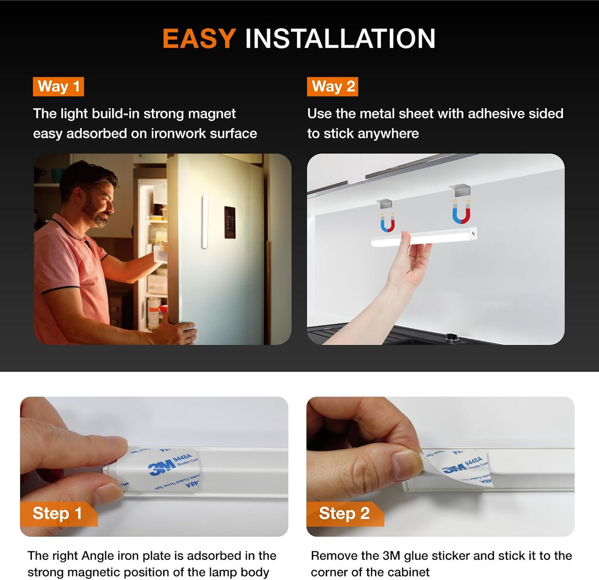 Under Cabinet Lights Remote Control,4 Pack Magnetic Rechargeable Light bar,Under Cabinet Lighting Wireless,Ceiling and