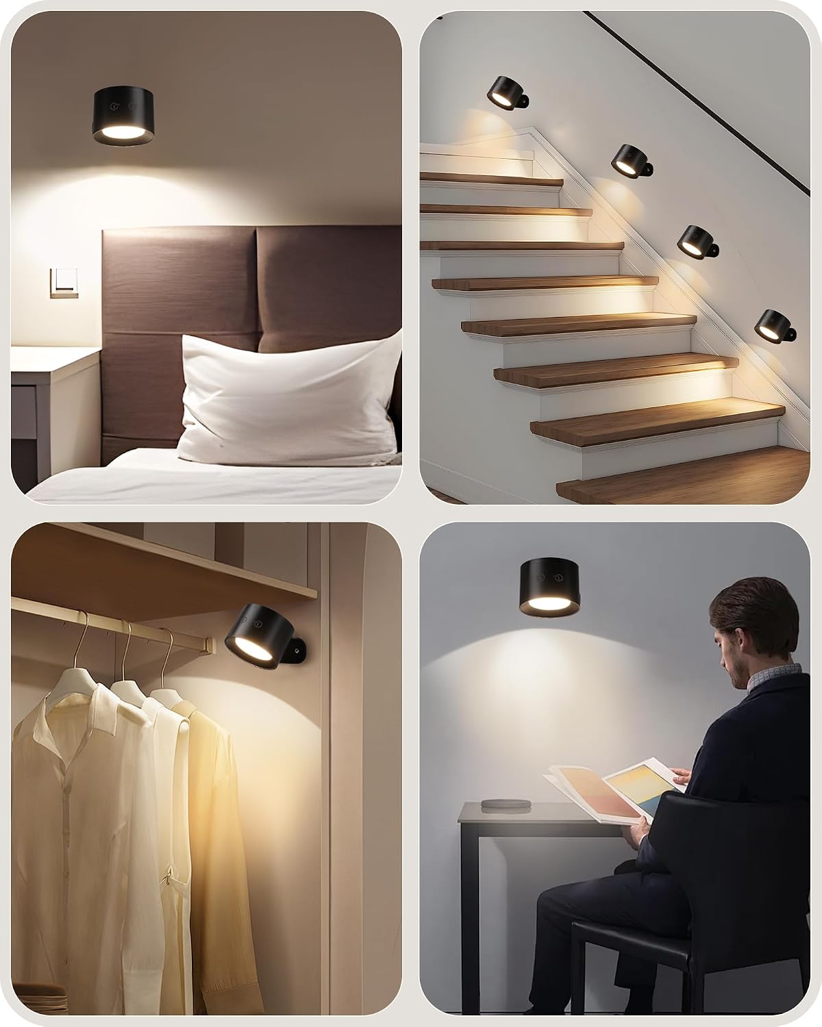 Battery Operated Wall Sconces 4 Pack, Rechargeable Wall Sconce with Remote Control, 3 Color Temp & 3 RGB & Dimmable