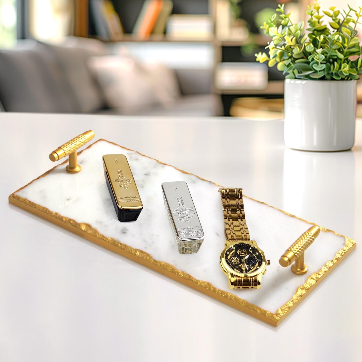 Marble Tray / Guest Towel Holder Tray / Gold Rim