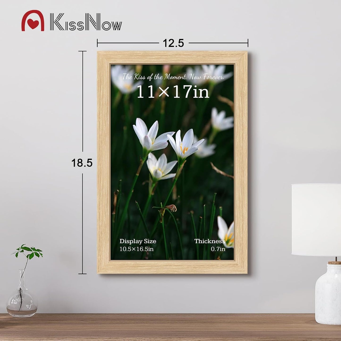 11x17 Picture Frame 4 Pack, Oak Solid Wood, Gallery Wall Decor | Wall Hanging, Thick & Wide Border, Clear Plexiglass
