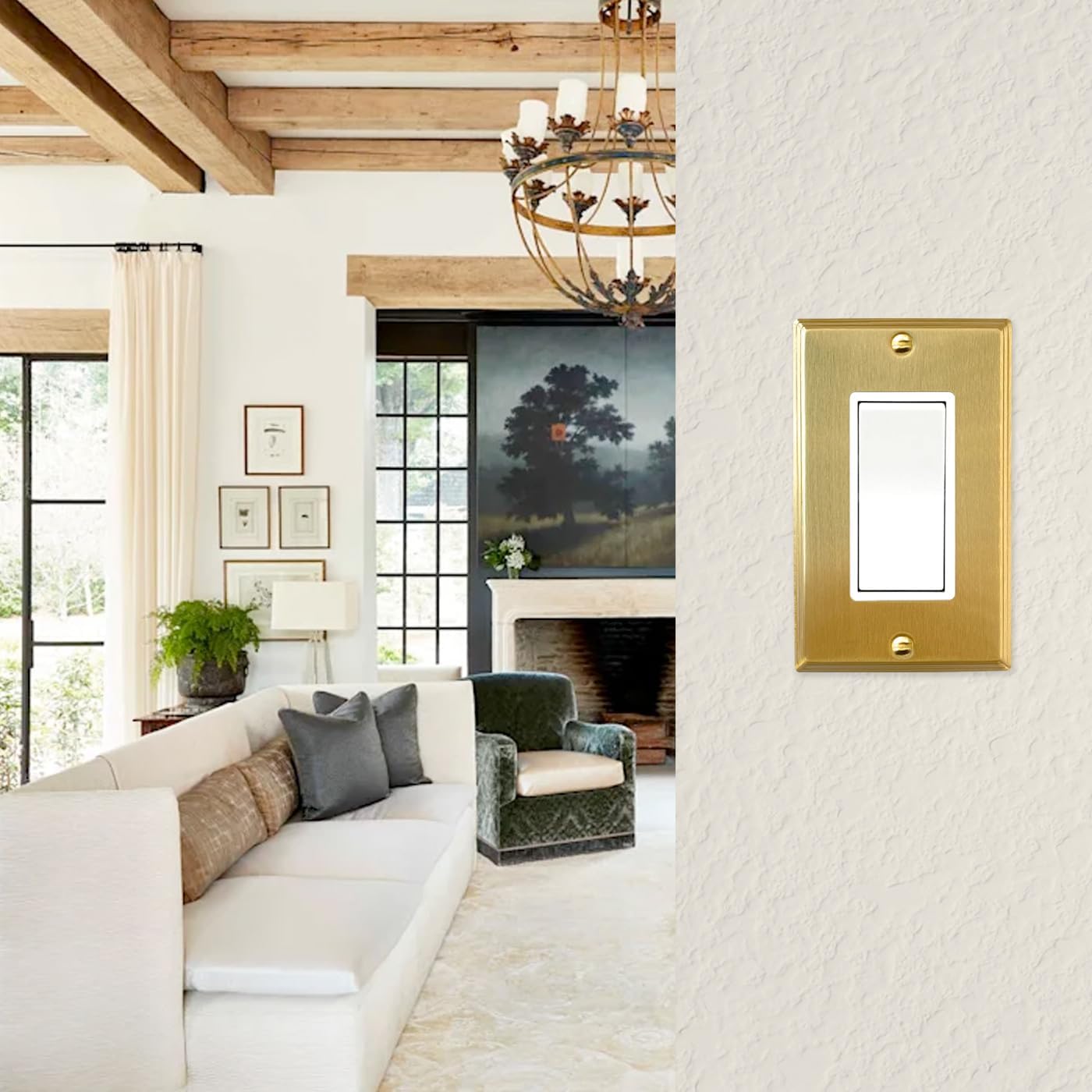 Rio Salto MIDSIZE BRASS Deco Collection Brushed Brass Gold Rocker Light Switch Wall Plate Outlet Cover Metal Single