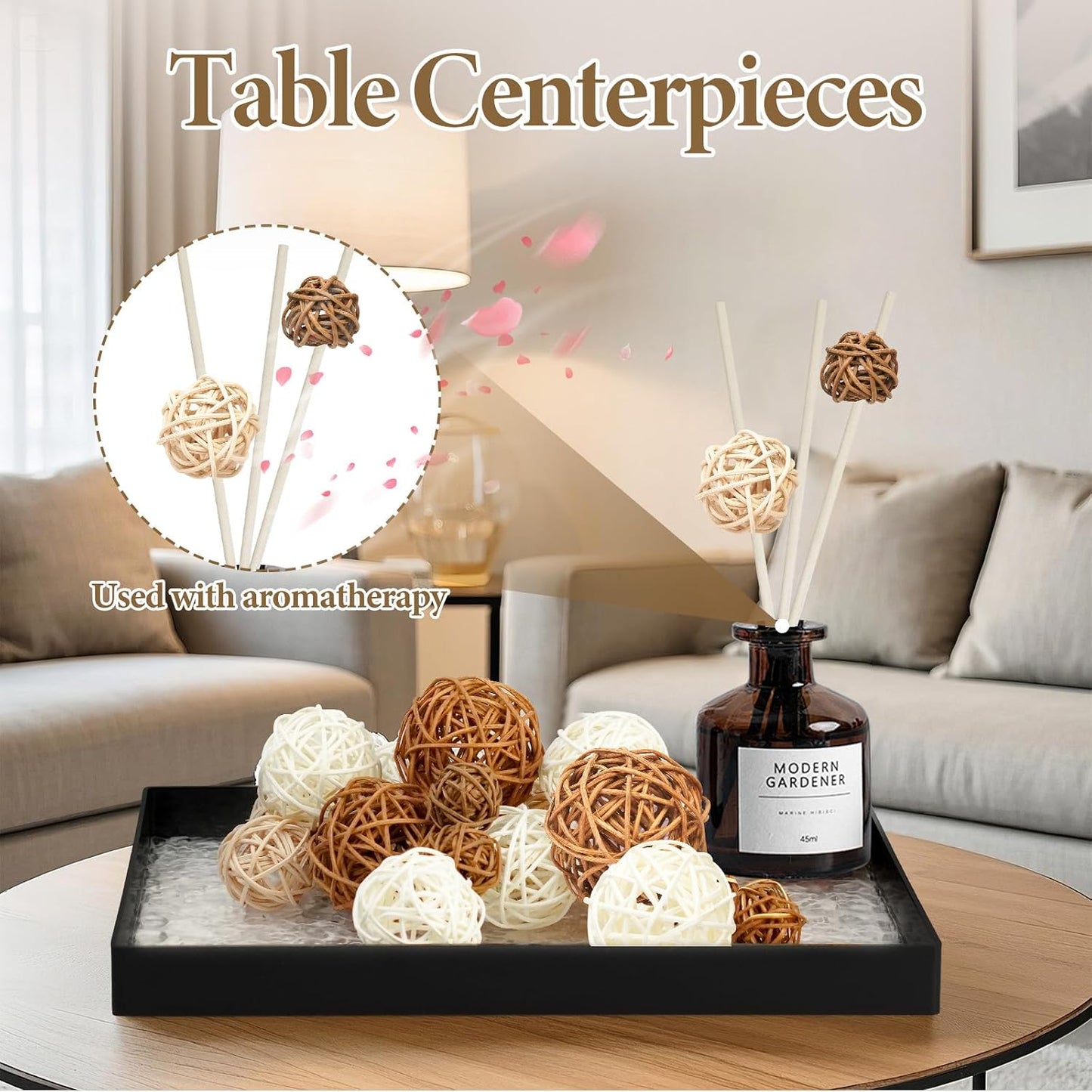 2.4" Wicker Orbs for Bowl Centerpieces & Vase Fillers / Chocolate,white / Set of 27