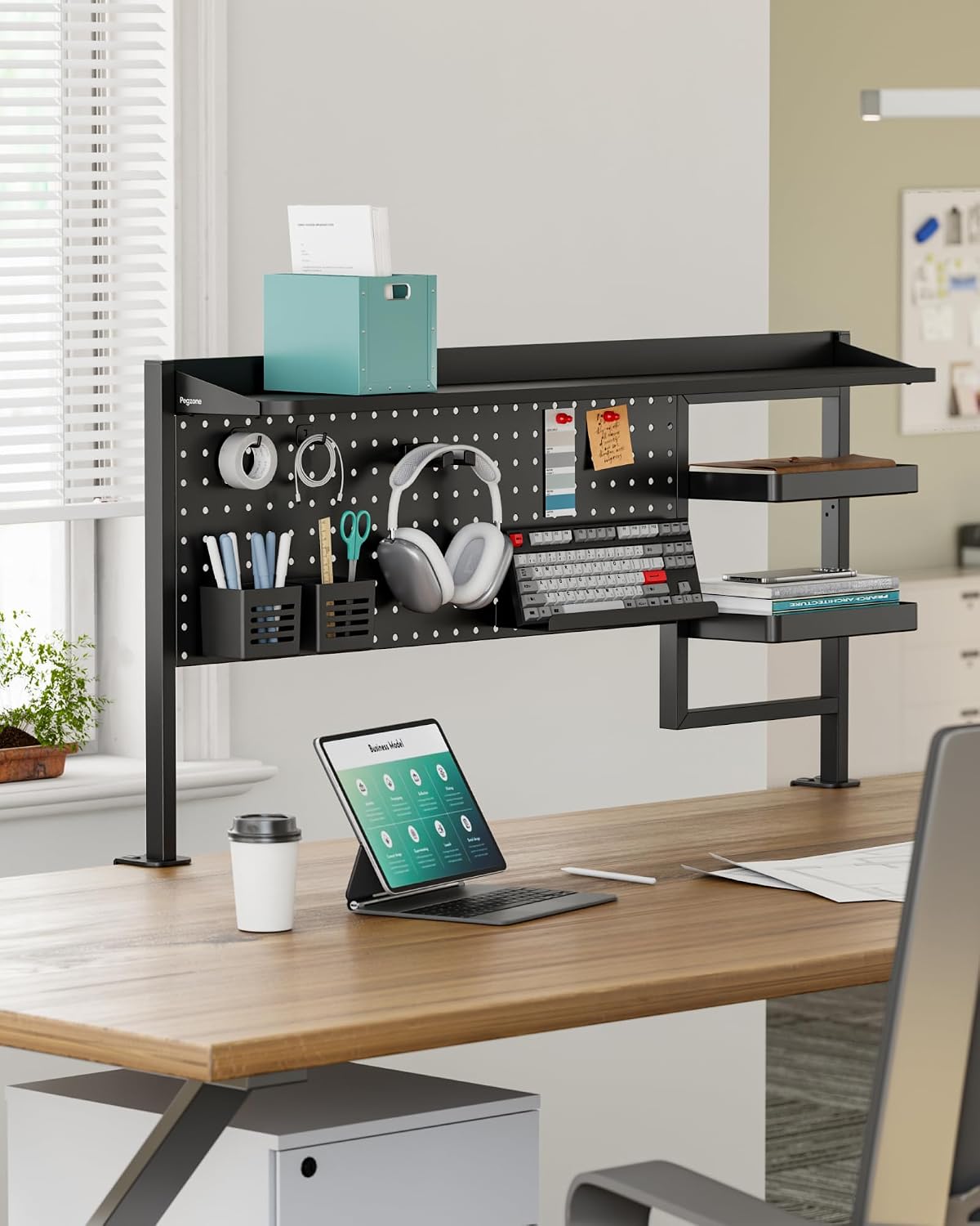 Clamp on Desk Shelf, 44" Desktop Shelving System, Black | with Pegboard and Accessories, Desktop Organizer with 2-Tier