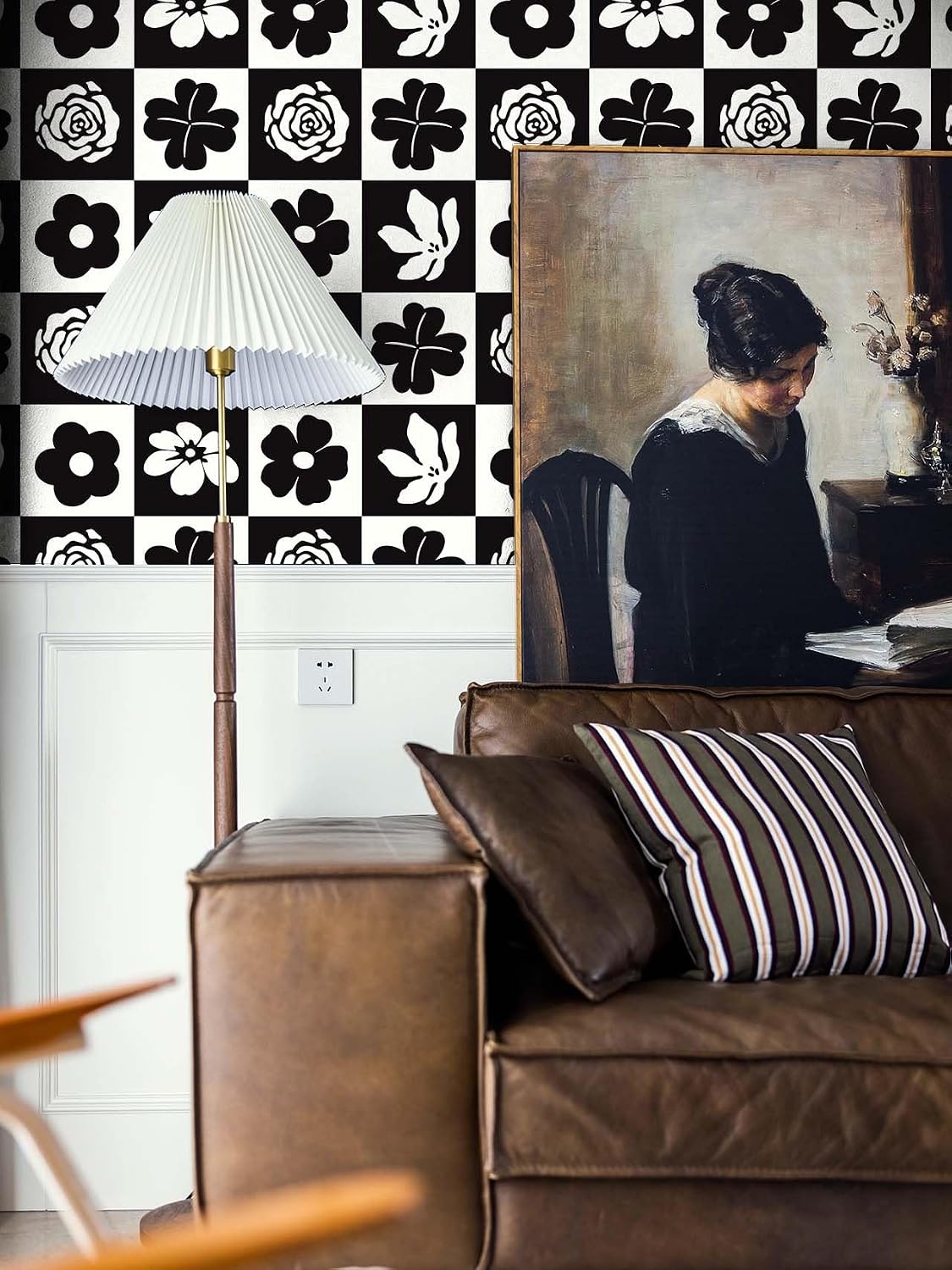 Black and White Wallpaper Peel and Stick Checkerboard Plaid Contact Paper / 17.3 x 196 / Black/white