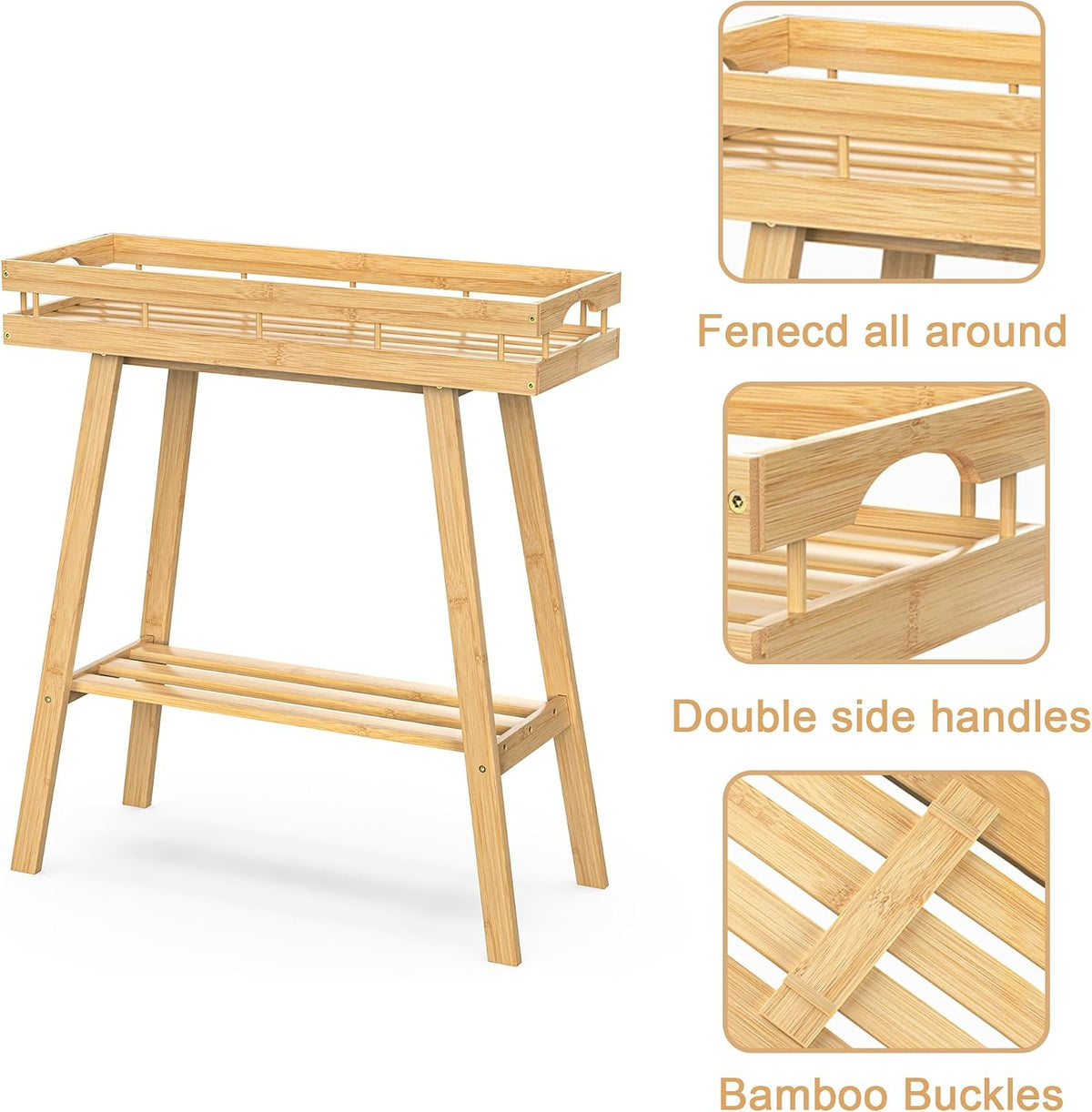 BAMBANG Bamboo Plant Stand Indoor, 2 Tier Small Plant Table, Tall Plant Stand for Indoor Plants, Window Sill Plant