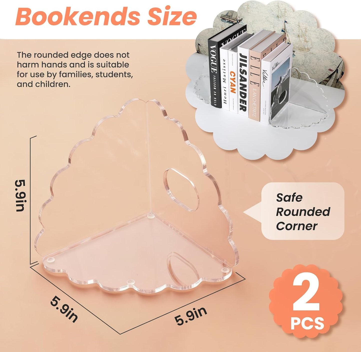 Scalloped Acrylic Bookends / Clear / Set of 2