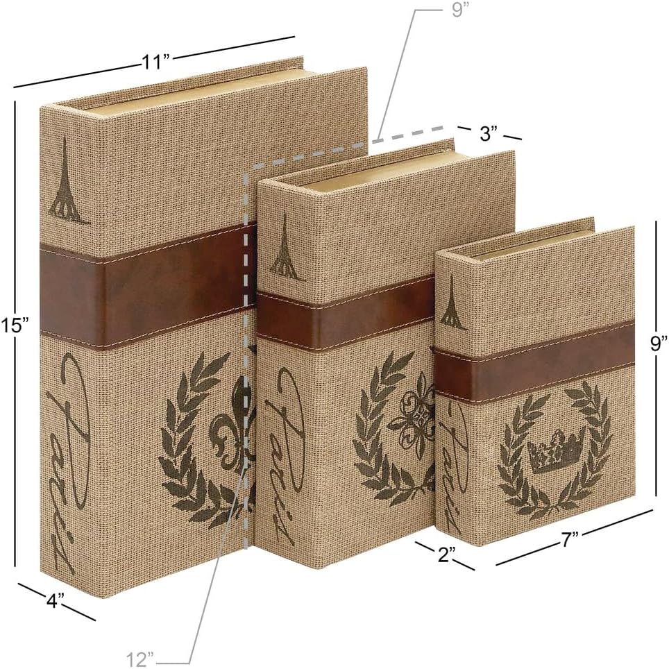 Modern Faux Linen & Wood Hidden Storage Boxes / Set of 3