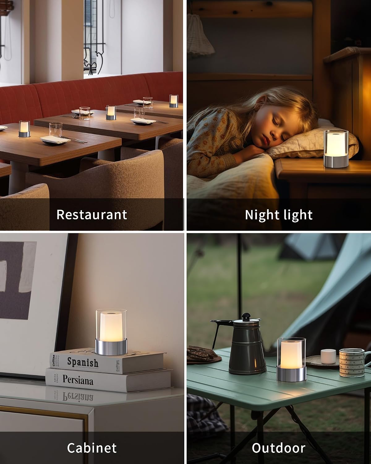4" Chrome Cordless Table Lamp 2 Pack, Outdoor Rechargeable Lamp | LED, Battery Operated, Portable, Touch Night Light