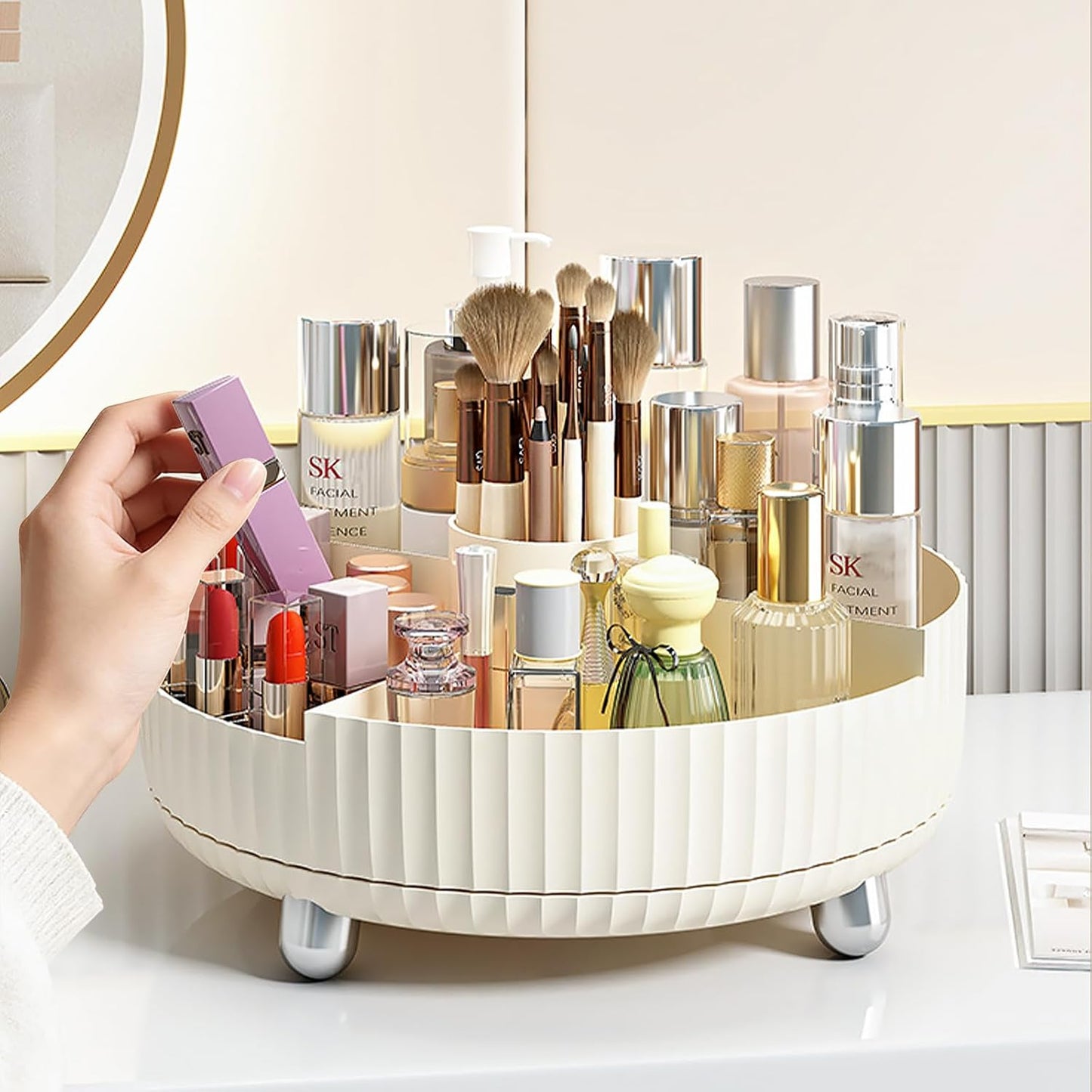 Makeup Perfume Organizer Tray / Beige+ Divider / Set of 11