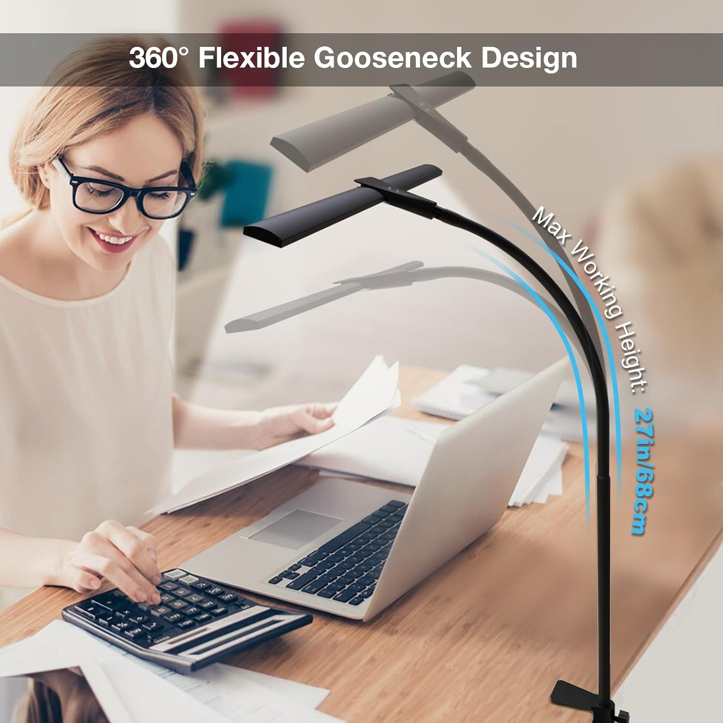 Desk Lamps for Home Office, Adjustable LED Desk Light with Clamp | Eye-Caring, 5 Color Temp, Dimmable, Flexible