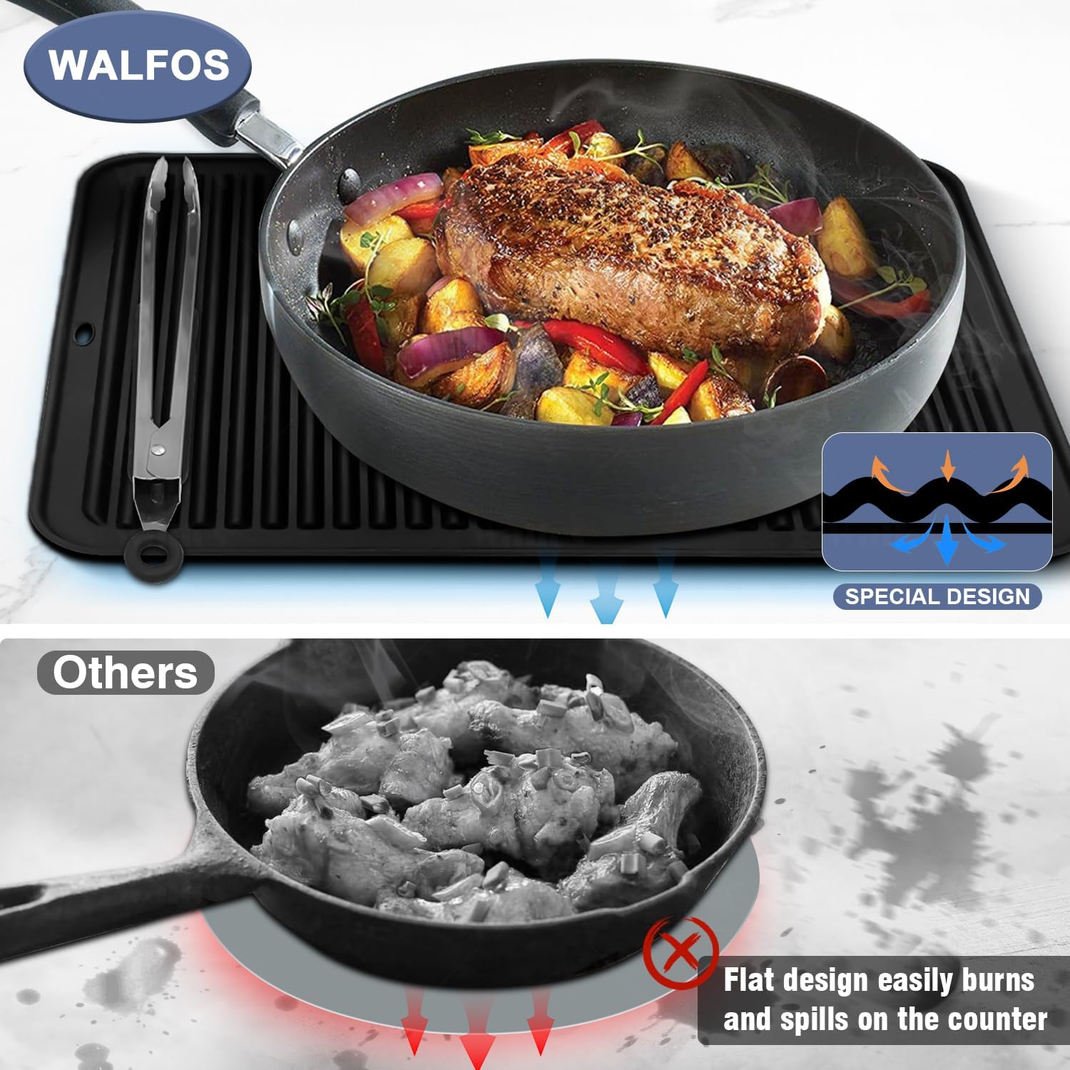 Walfos XXL Silicone Trivet 16x12 Inch, Trivets for Hot Pots and Pans, Heat Resistant Pot Holders Hot Pads for Kitchen