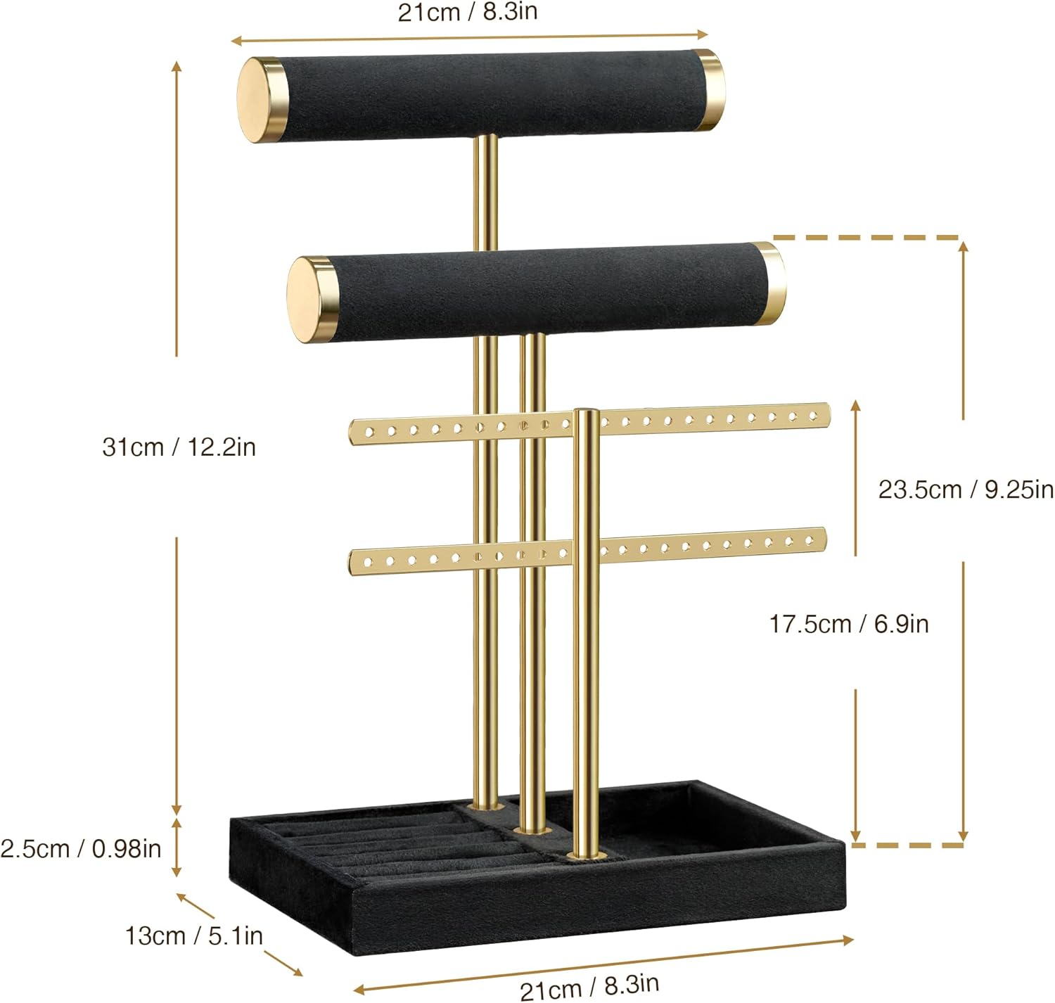 Detachable T Bar Velvet Bracelet Holder / Black / Standard
