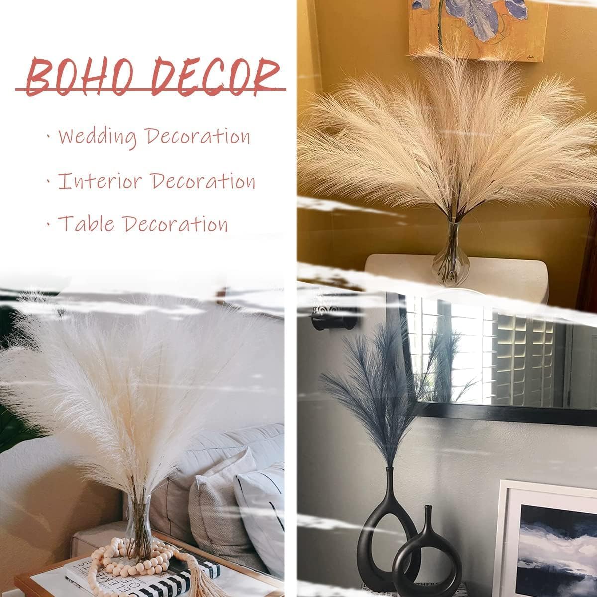 Small Artificial Pampas Grass Decor for Vase / White / 24 / 24 Inch / Set of 12