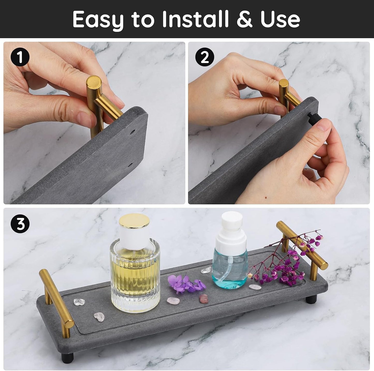 Water Absorbing Stone Drying Tray / Gray-gold / 12.2 x 3.9 x 2.5