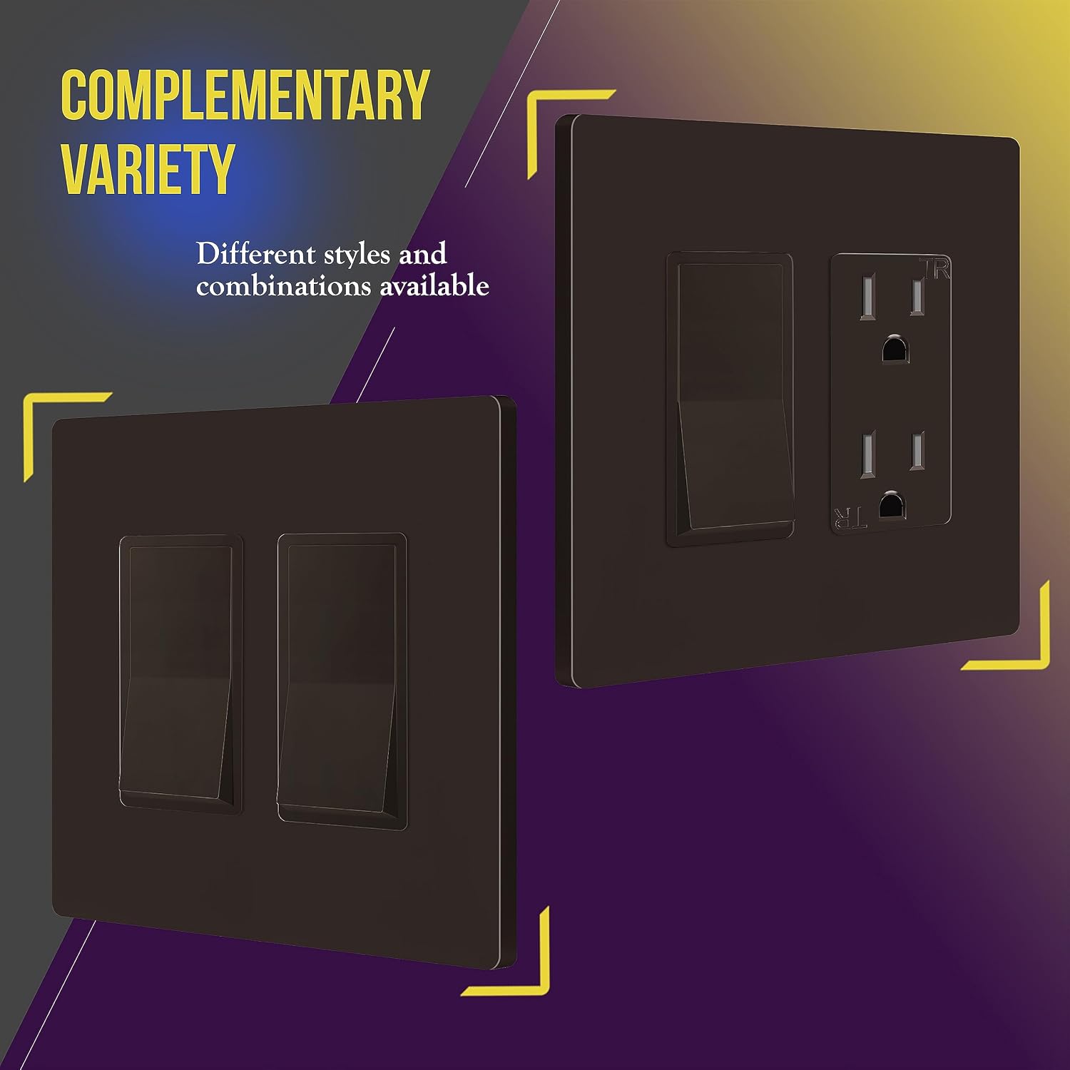 ENERLITES 2-Gang Brown Mid-Size Screwless Decorator Wall Plate, 10 Pack | Size 4.88" x 4.92", Plate cover Fits light