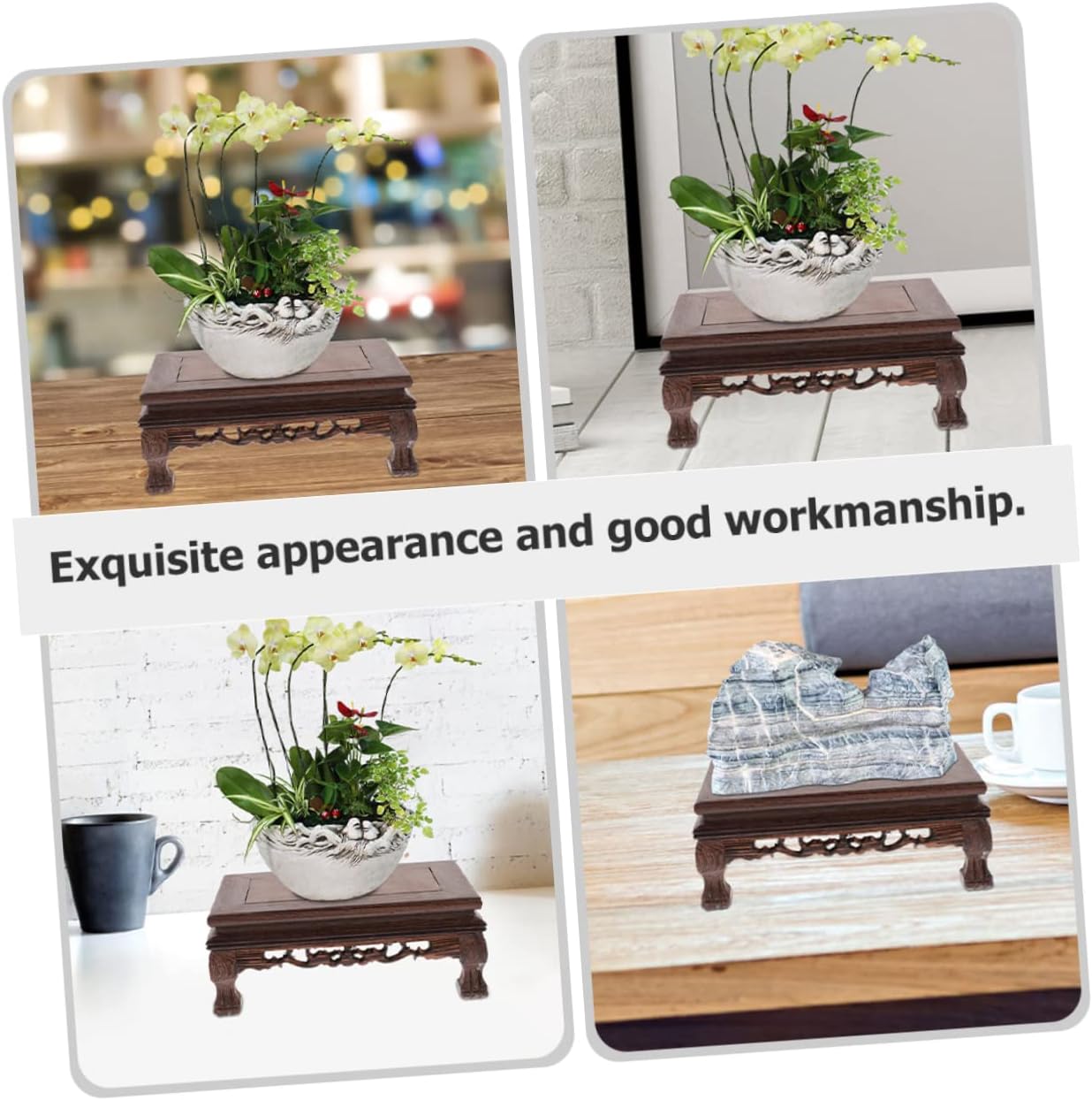 Rectangular Wooden Display Pedestal Multi-Use Plant Stand Flower Pot Base / 9.44 x 6.29 x 3.54