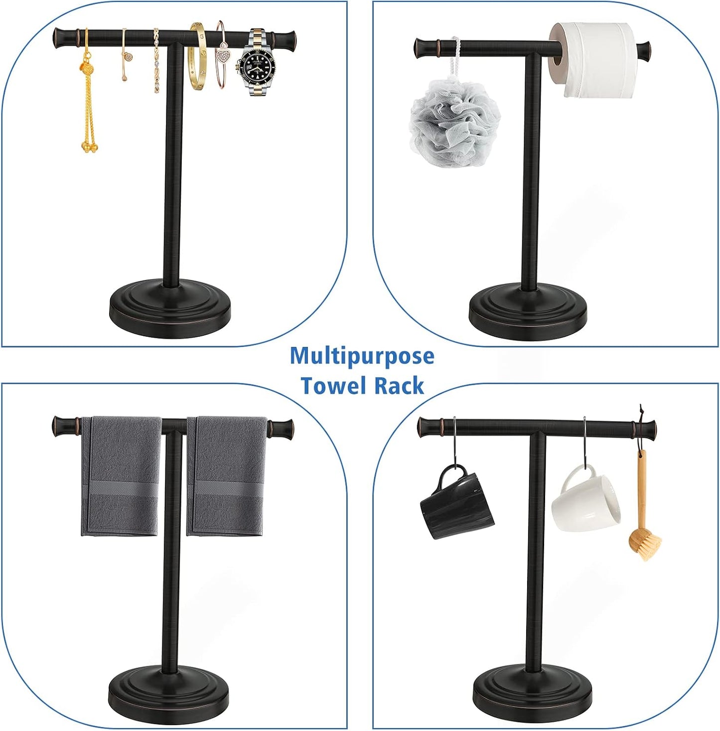 RUMOSE Oil Rubbed Bronze Hand Towel Holder Stand Countertop Towel Rack | 13 Inch Bathroom Kitchen Vanity T-Shape Towel