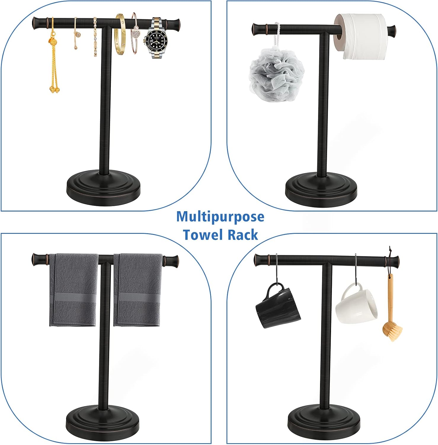 RUMOSE Oil Rubbed Bronze Hand Towel Holder Stand Countertop Towel Rack | 13 Inch Bathroom Kitchen Vanity T-Shape Towel