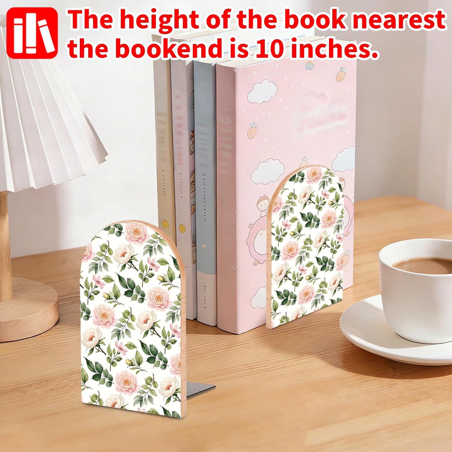 Wooden Board Bookends / Flowers and Roses