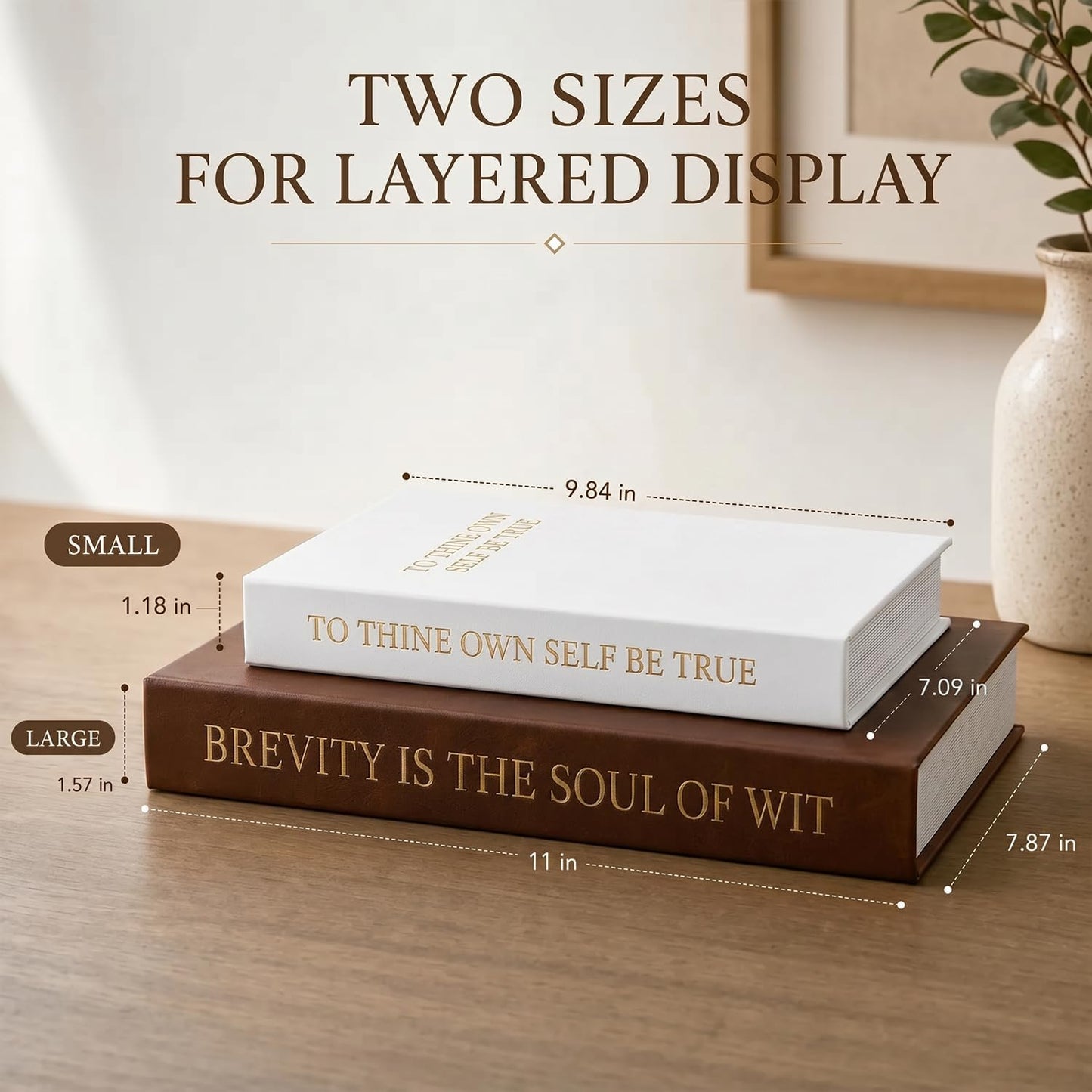 Decorative Linen Books / Warm Earth & Cream White / Set of 2