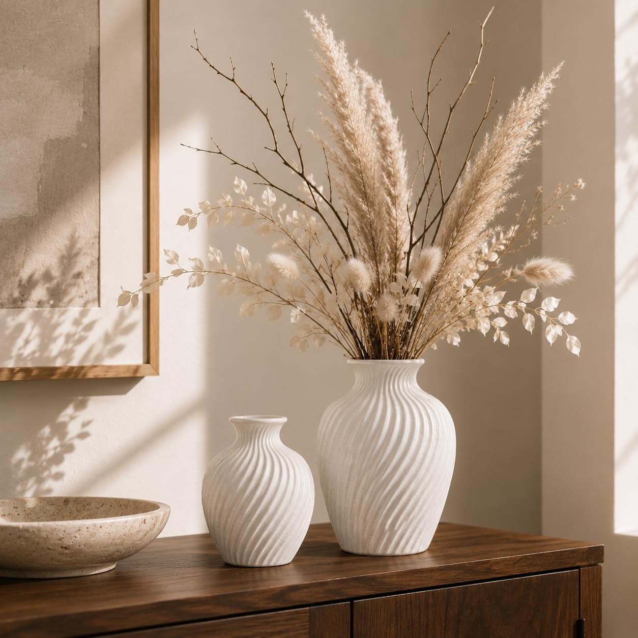 Ceramic Vase / Modern Flower Vases / White / Set of 2