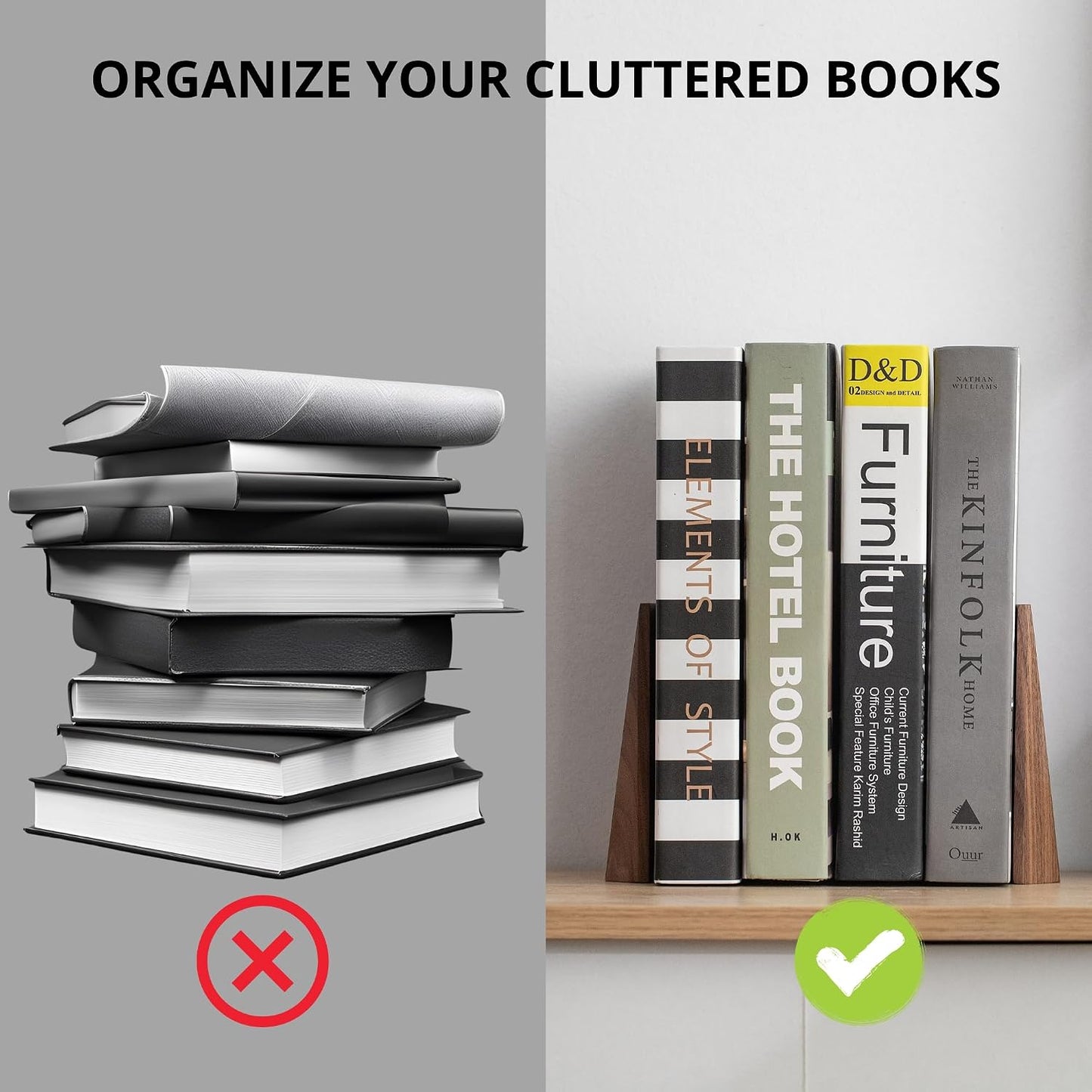Handmade Wooden Bookends for Heavy Books