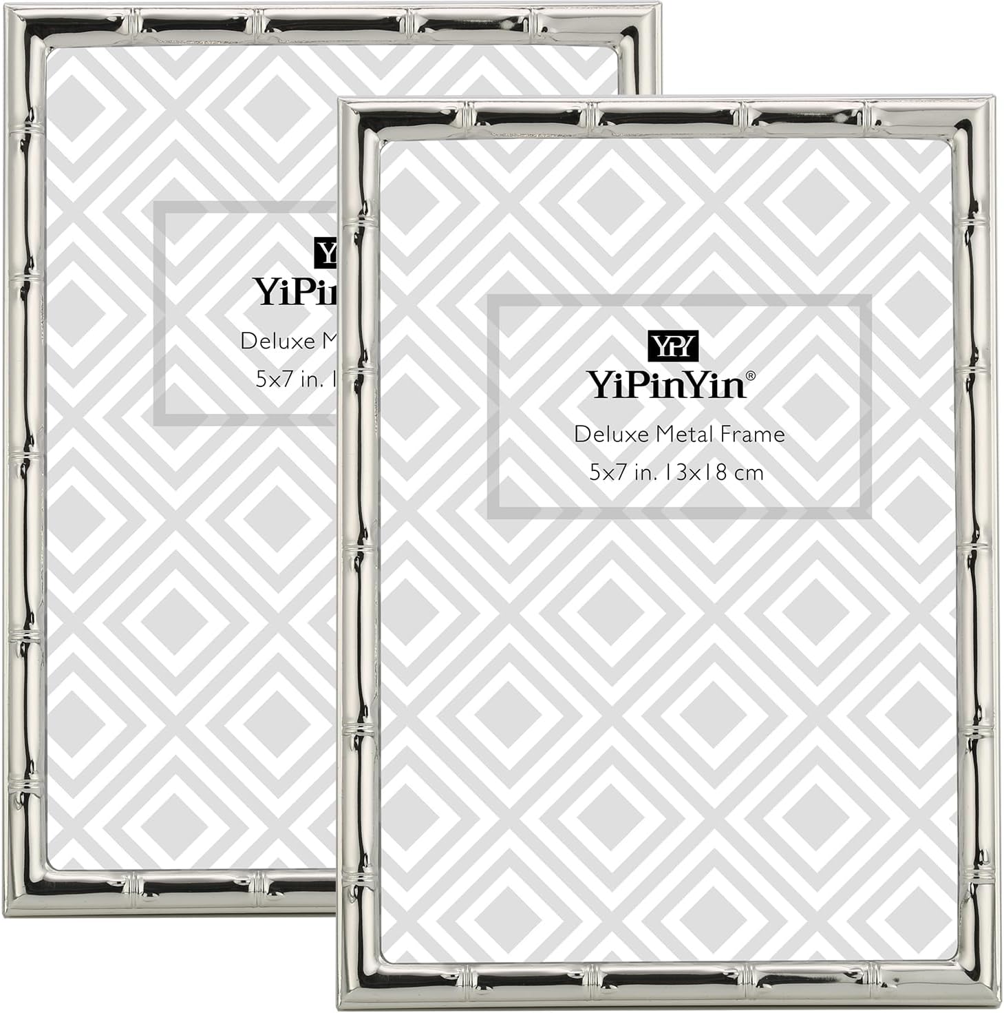 YiPinYin Silver 5x7'' Bamboo Detail Double Metal Picture Frame,Elegant Elegant Narrow Profile Silver Plated Photo