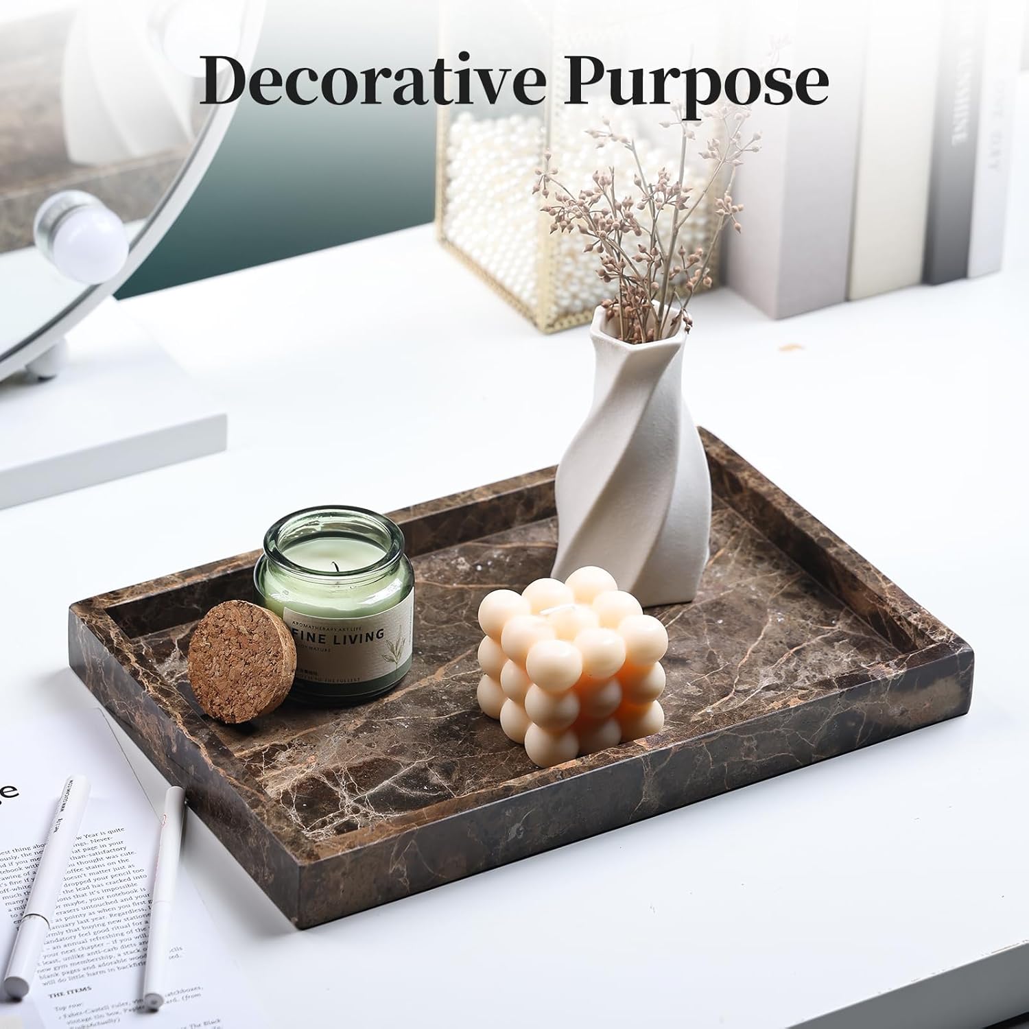 Storage Trays / Real Natural Marble Tray / 12 x 8 x 1.2 / Dark Brown