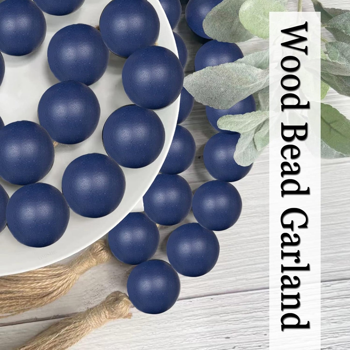 60" Long Extra Large Wood Bead Garland in Navy Blue / 5 Navy Blue / 60 Inches