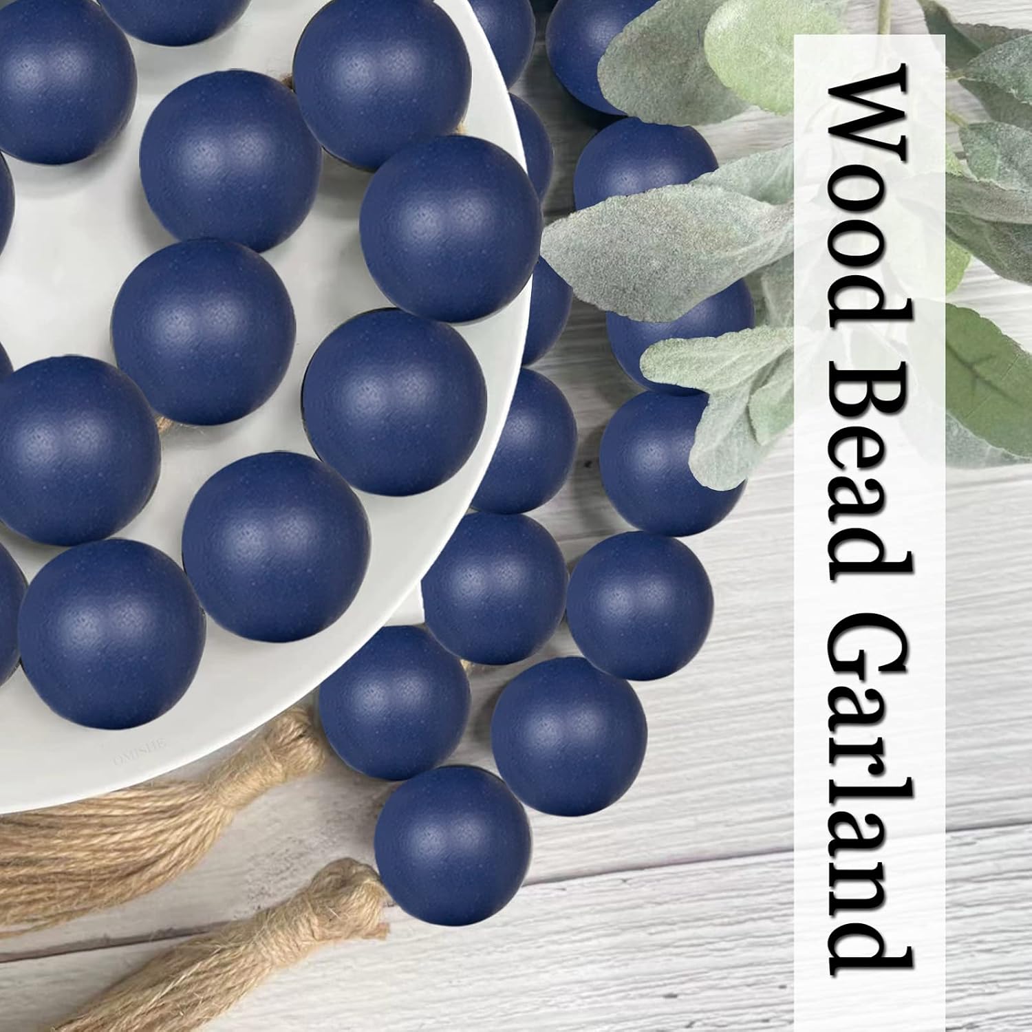 60" Long Extra Large Wood Bead Garland in Navy Blue / 5 Navy Blue / 60 Inches