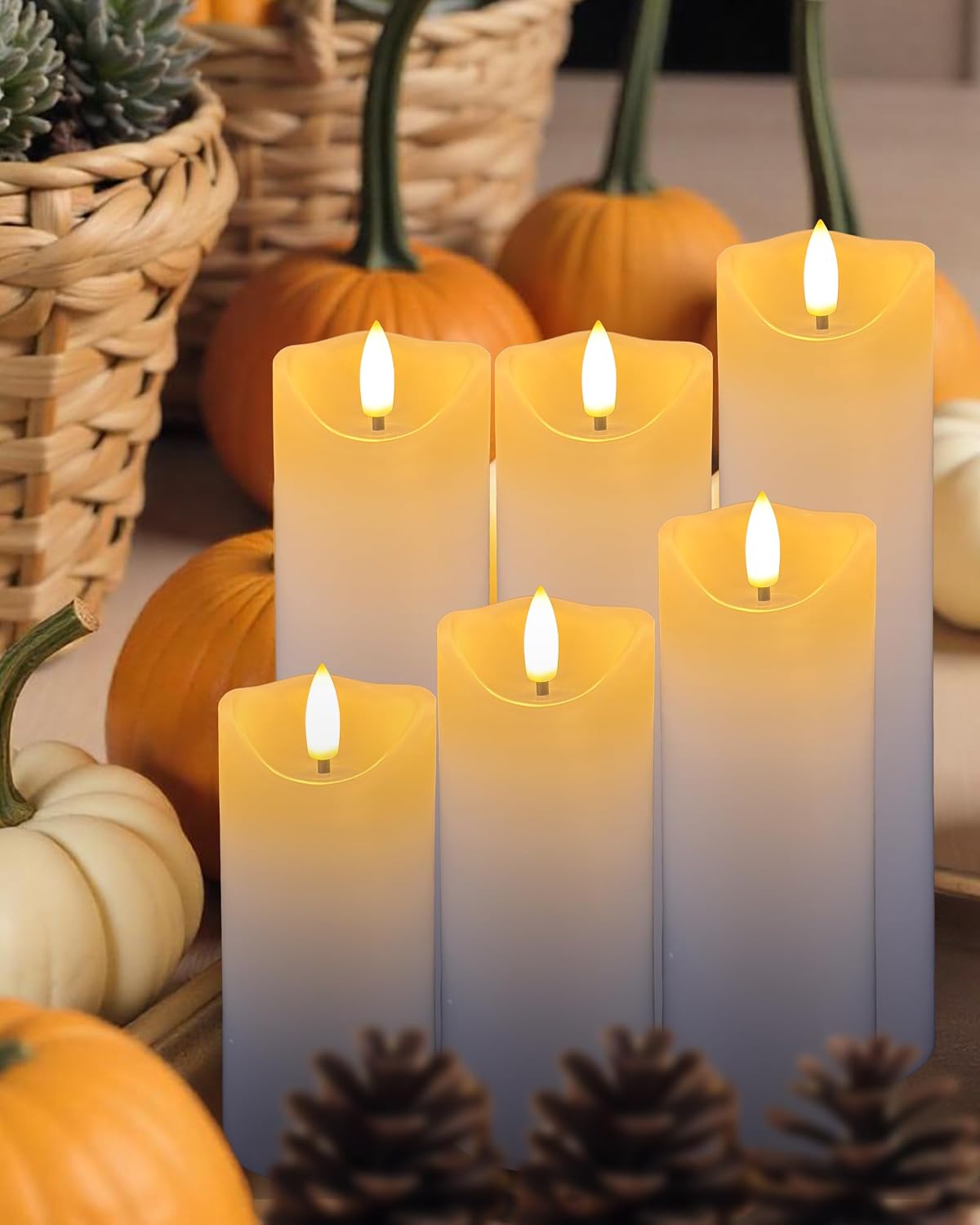 Gmnee 9-Pack Flickering Flameless Candles with Remote Timer, LED, Real Wax | 2" Diameter White Pillar Candles, Fake