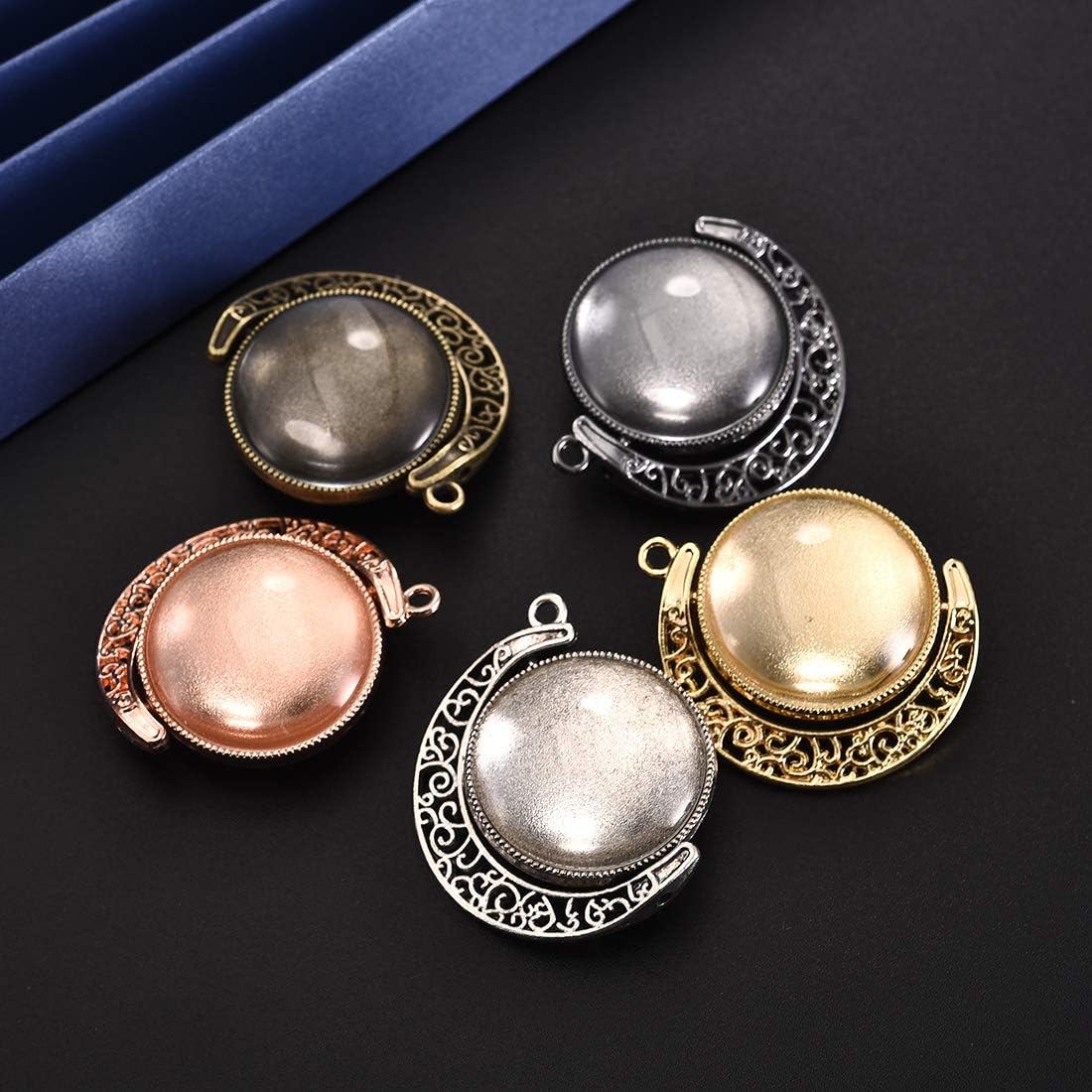 Moon Rotation Pendant Trays Kit- Double Side Cabochon Setting and Rond Glass / 25mm / Set of 60
