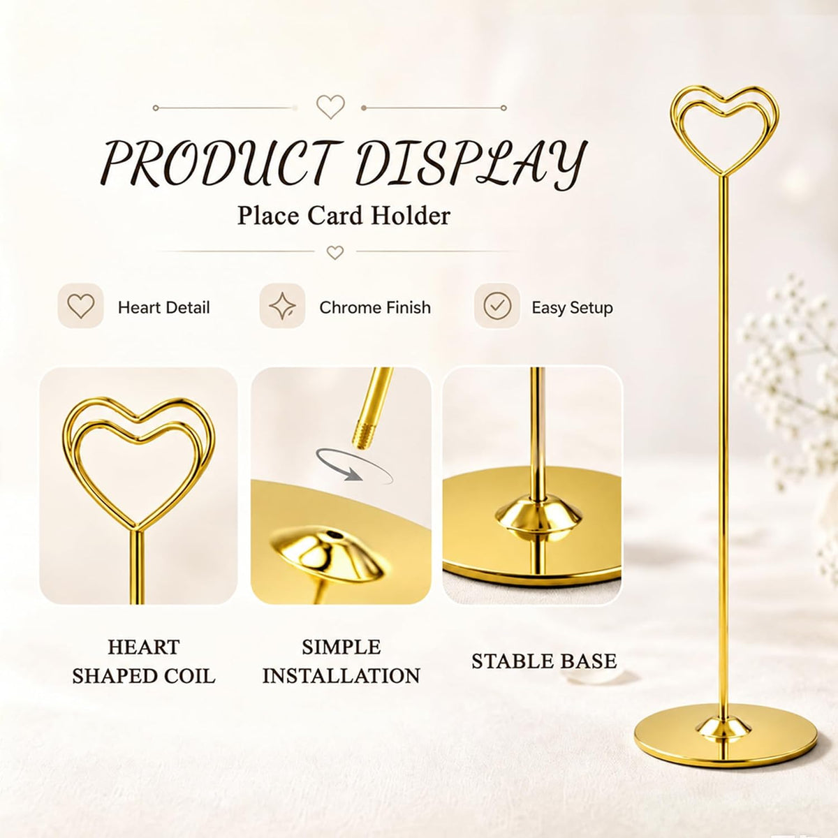 Urban Deco 16PK Gold Table Number Holders 12 Inch Place Card Holders Table Card Holders Steel Card Holders for Photos