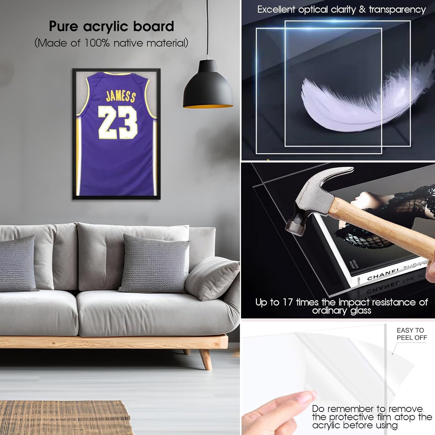 1DOT2 Shadow Box Frame 20x30 Jersey Display Case, Pine Wood Acrylic Black | Grade A Natural Pine Wood, HD Acrylic