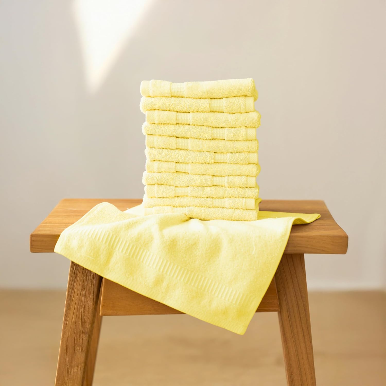 SALBAKOS 12-Piece 100% Turkish Cotton Washcloths and Face Towels, Yellow | 13x13 in Standard Size Small Towel